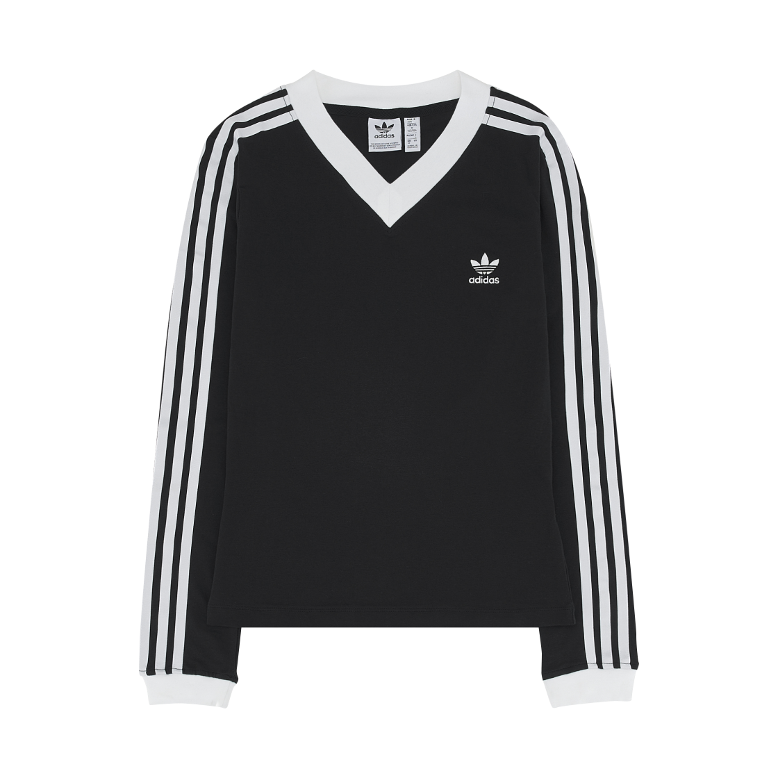 (W) 아디다스 삼선 사틴 롱슬리브 티셔츠 블랙 - KR 사이즈((W) Adidas 3-Stripes Satin Long Sleeve T-Shirt Black - KR Sizing)