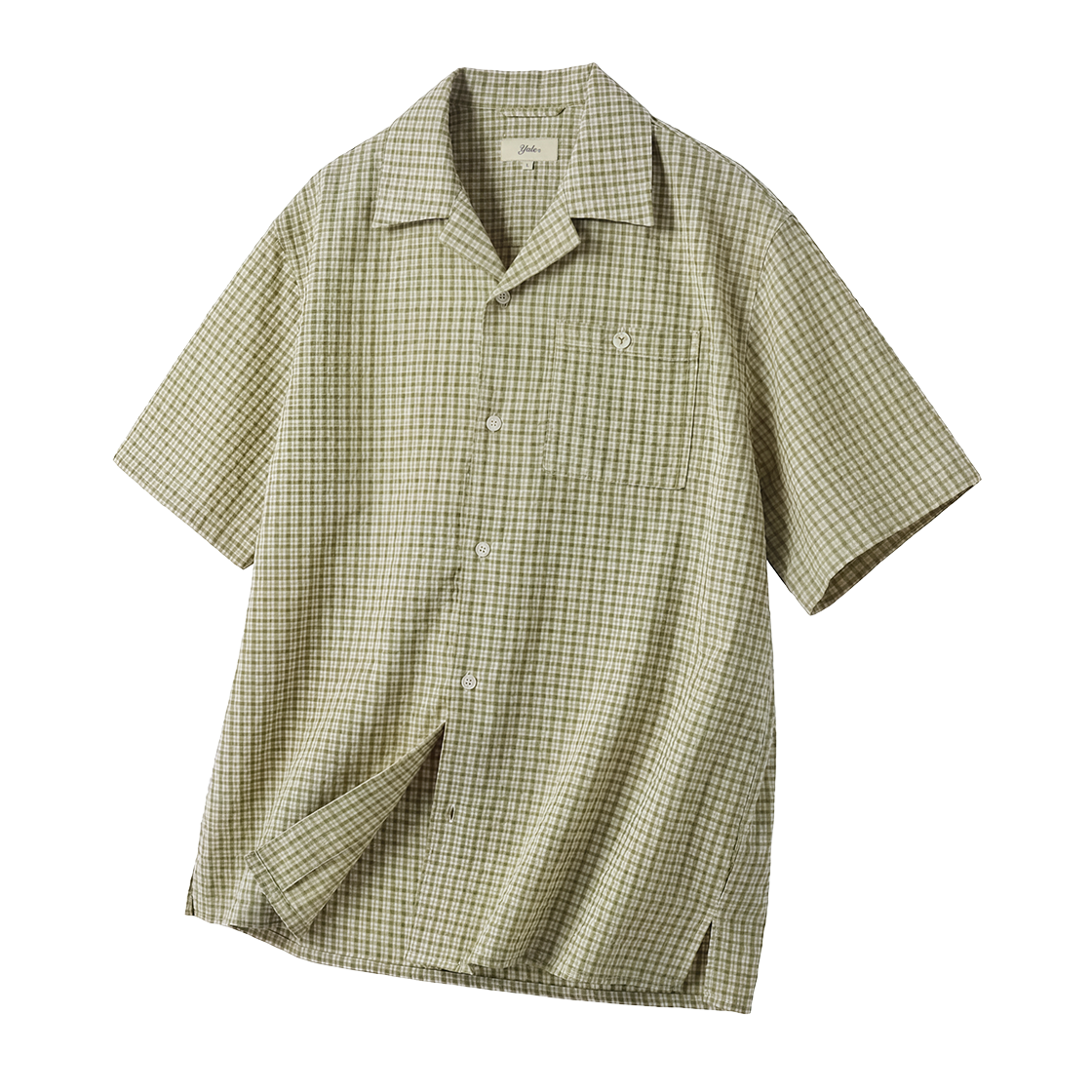 예일 시어서커 체크 오픈카라 셔츠_그린(Yale Seersucker Check Open Collar Shirt_Green)