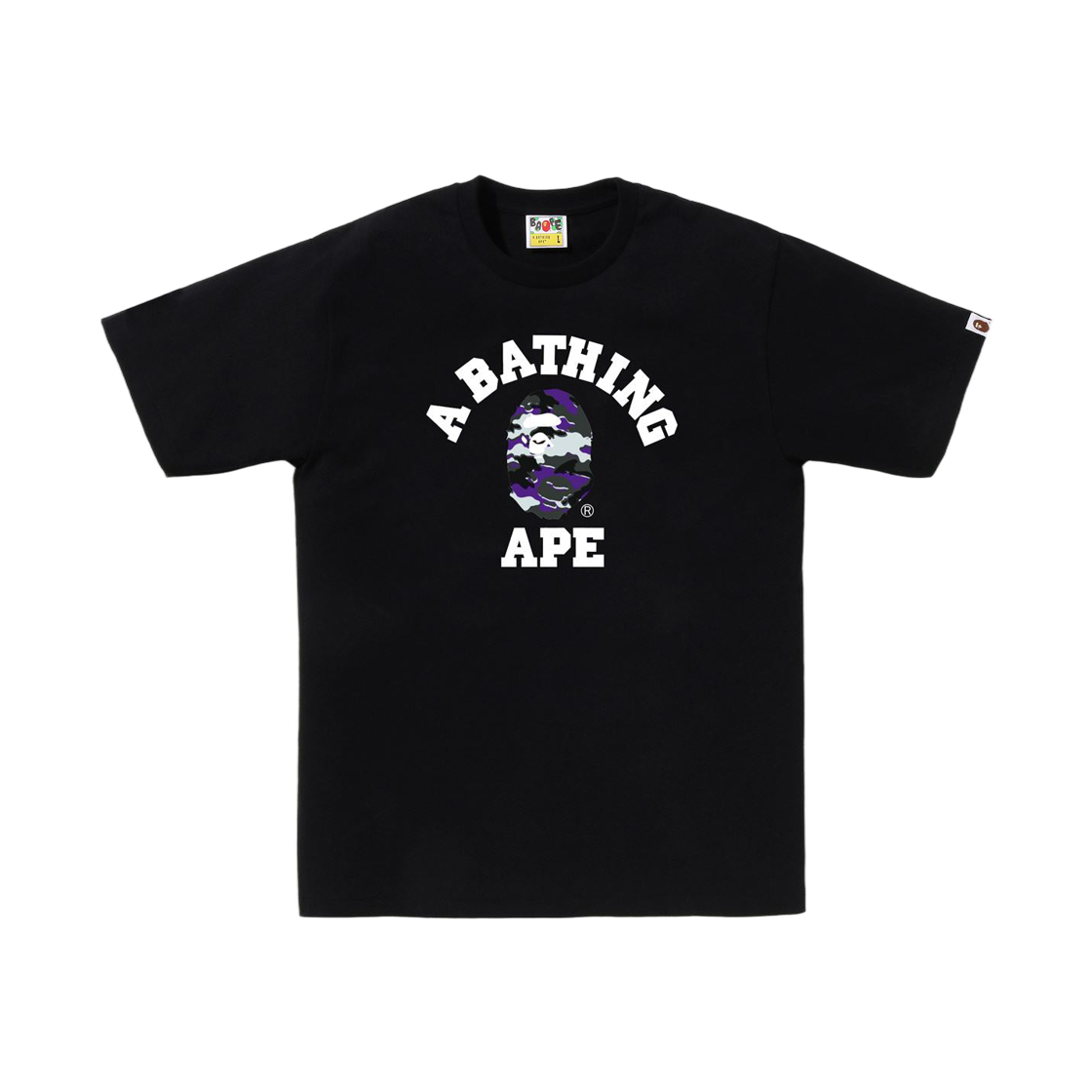 - BAPE Glitch Woodland Camo College T-Shirt Black Purple