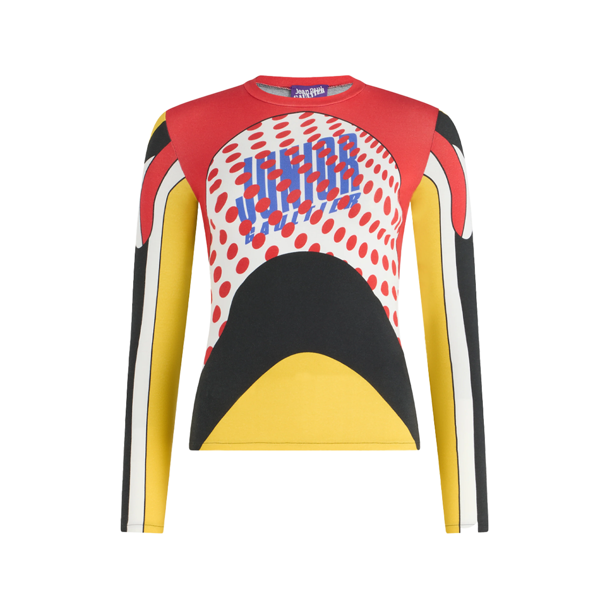 장 폴 고티에 우먼 스트레치 코튼 롱 슬리브 탑 프린티드 "바디 맵" 위드 로고 앤 도츠 멀티컬러 - 26SS(Jean Paul Gaultier Women Stretch Cotton Long Sleeves Top Printed "Body Map" With Logo And Dots Multicolor - 26SS) - 1