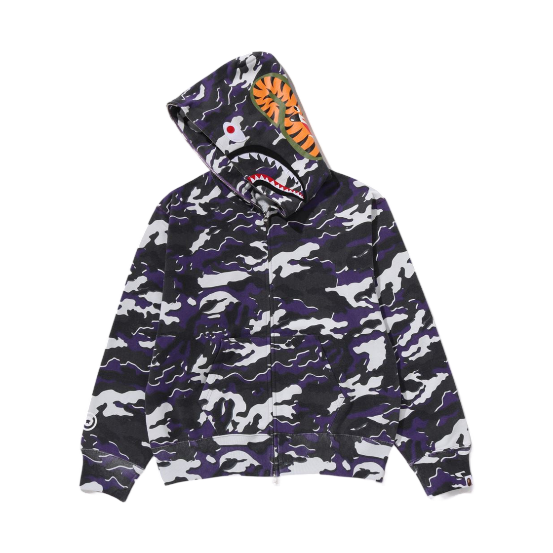 (W) 베이프 글리치 우드랜드 카모 샤크 풀 집 후드 퍼플((W) BAPE Glitch Woodland Camo Shark Full Zip Hoodie Purple) - 2