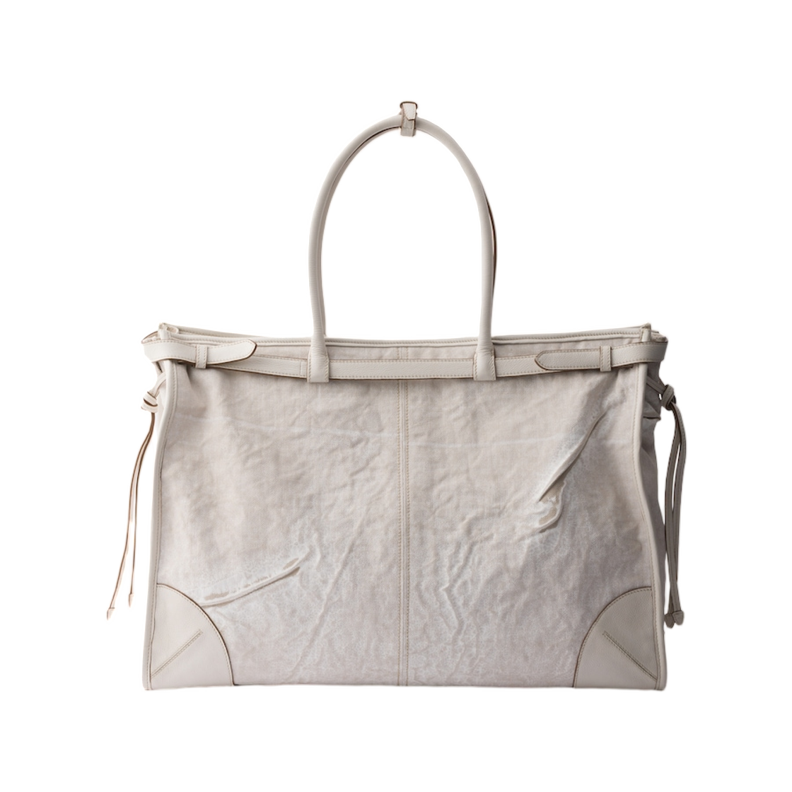 프라다 보니 프린티드 리넨 앤 레더 토트백 화이트(Prada Bonnie Printed Linen and Leather Tote Bag White) - 2