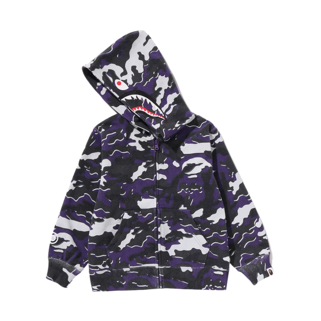(키즈) 베이프 글리치 우드랜드 카모 샤크 집 후드 퍼플((Kids) BAPE Glitch Woodland Camo Shark Zip Hoodie Purple) - 2
