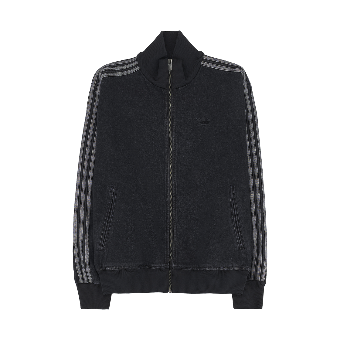 아디다스 아디컬러 데님 파이어버드 트랙탑 트루 블랙 데님 - US 사이즈(Adidas Adicolor Denim Firebird Track Top True Black Denim - US Sizing)