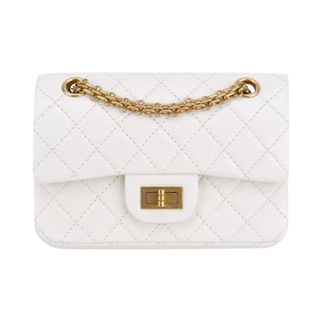Chanel Mini 2.55 Handbag Aged Calfskin & Gold White