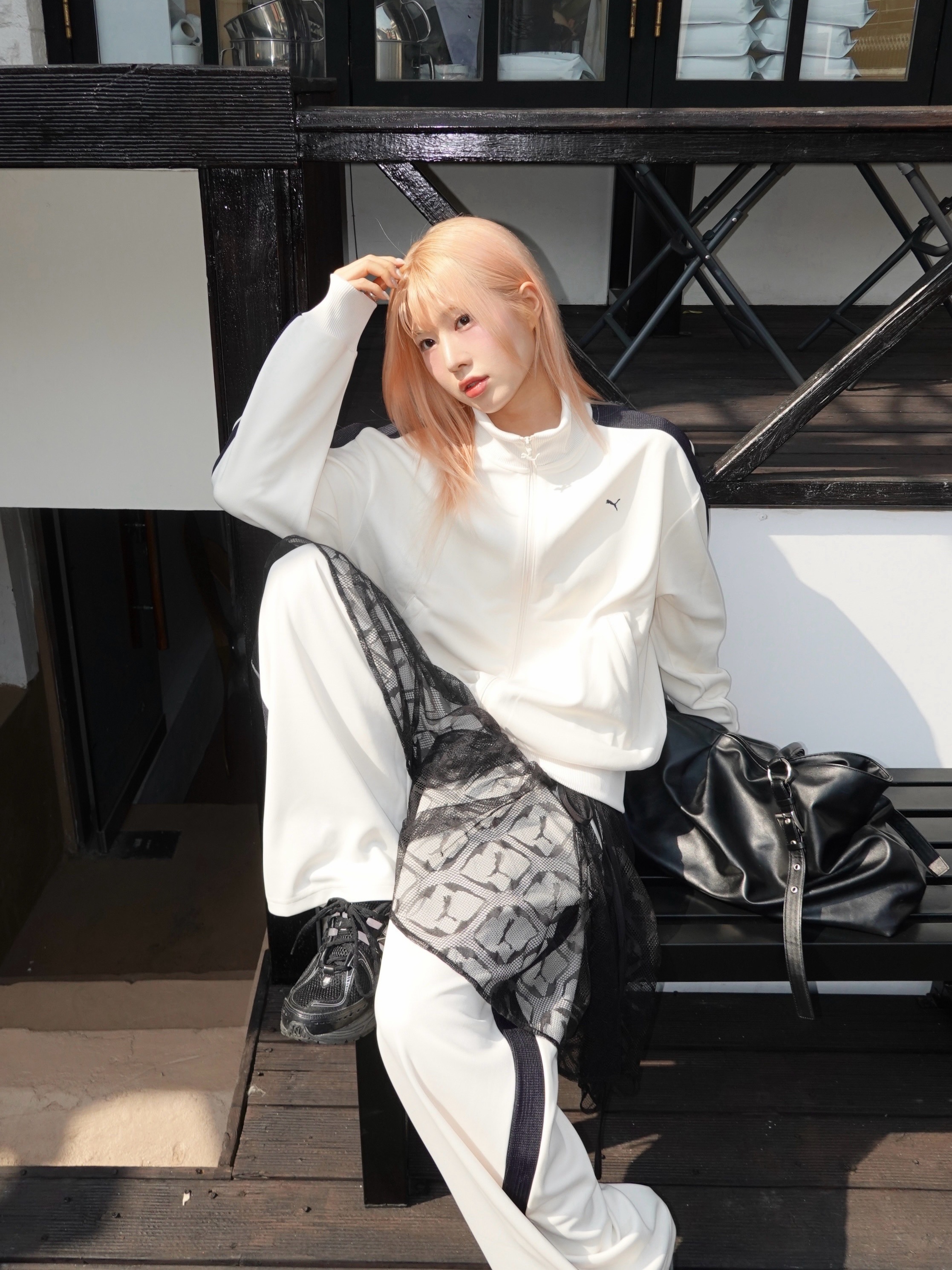 Puma x Musinsa T7 Track Jacket Almond, Puma x Musinsa T7 Track Pants Almond 착용 스타일 - 1