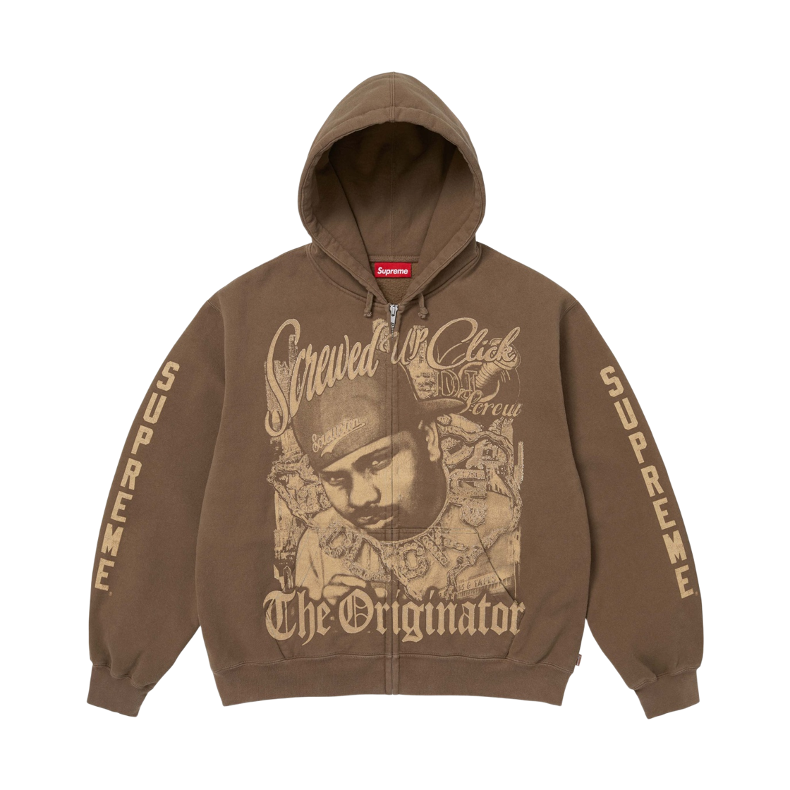 슈프림 x DJ 스크류 집업 후드 스웨트셔츠 더스티 브라운 - 26SS