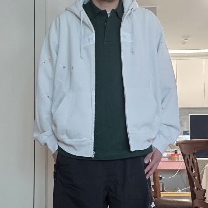 Supreme x MM6 Maison Margiela Box Logo Zip Up Hooded Sweatshirt White - 26SS 착용 스타일