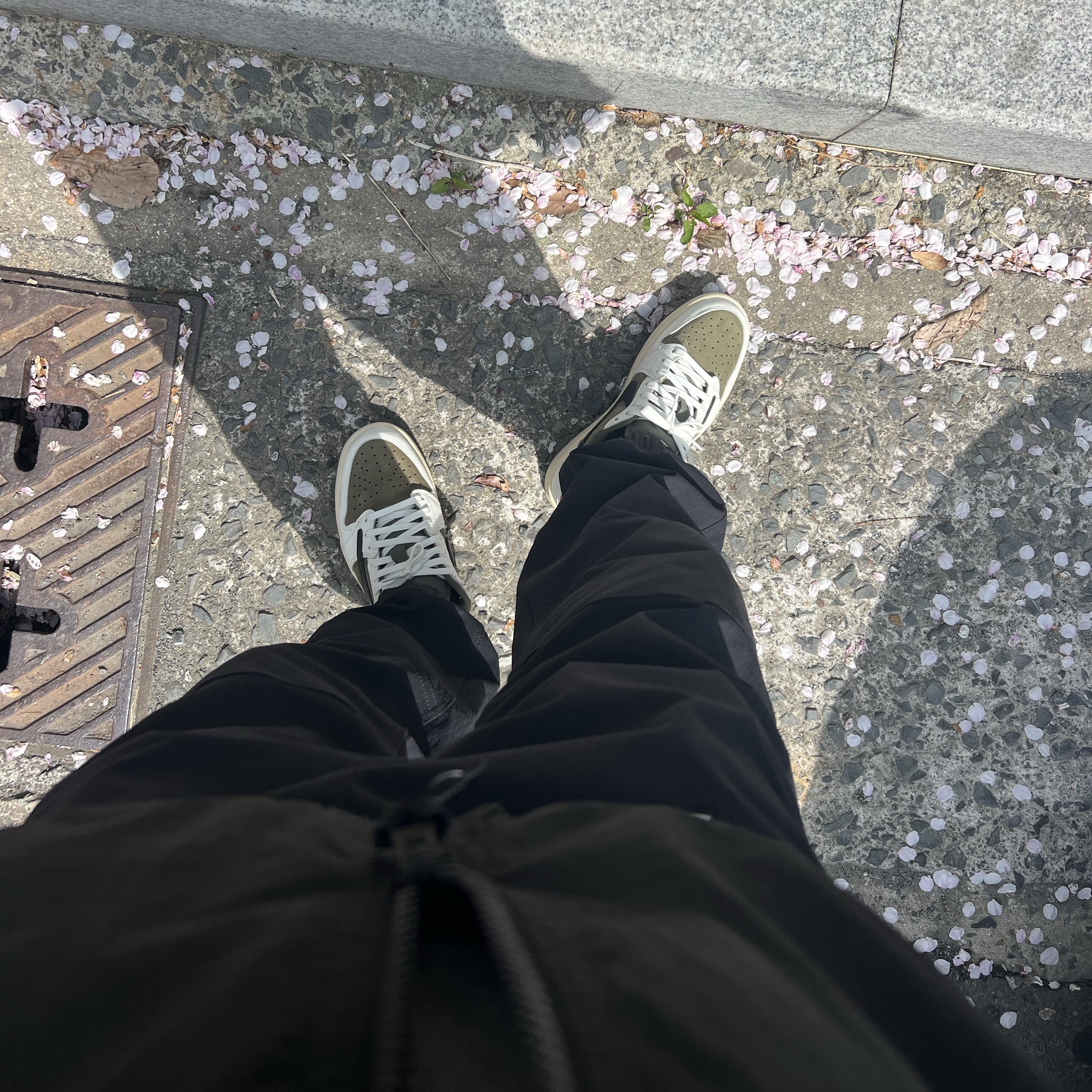 Jordan 1 x Travis Scott Retro Low OG SP Reverse Olive, Nike ACG Trail Pants Black Anthracite - Asia 착용 스타일