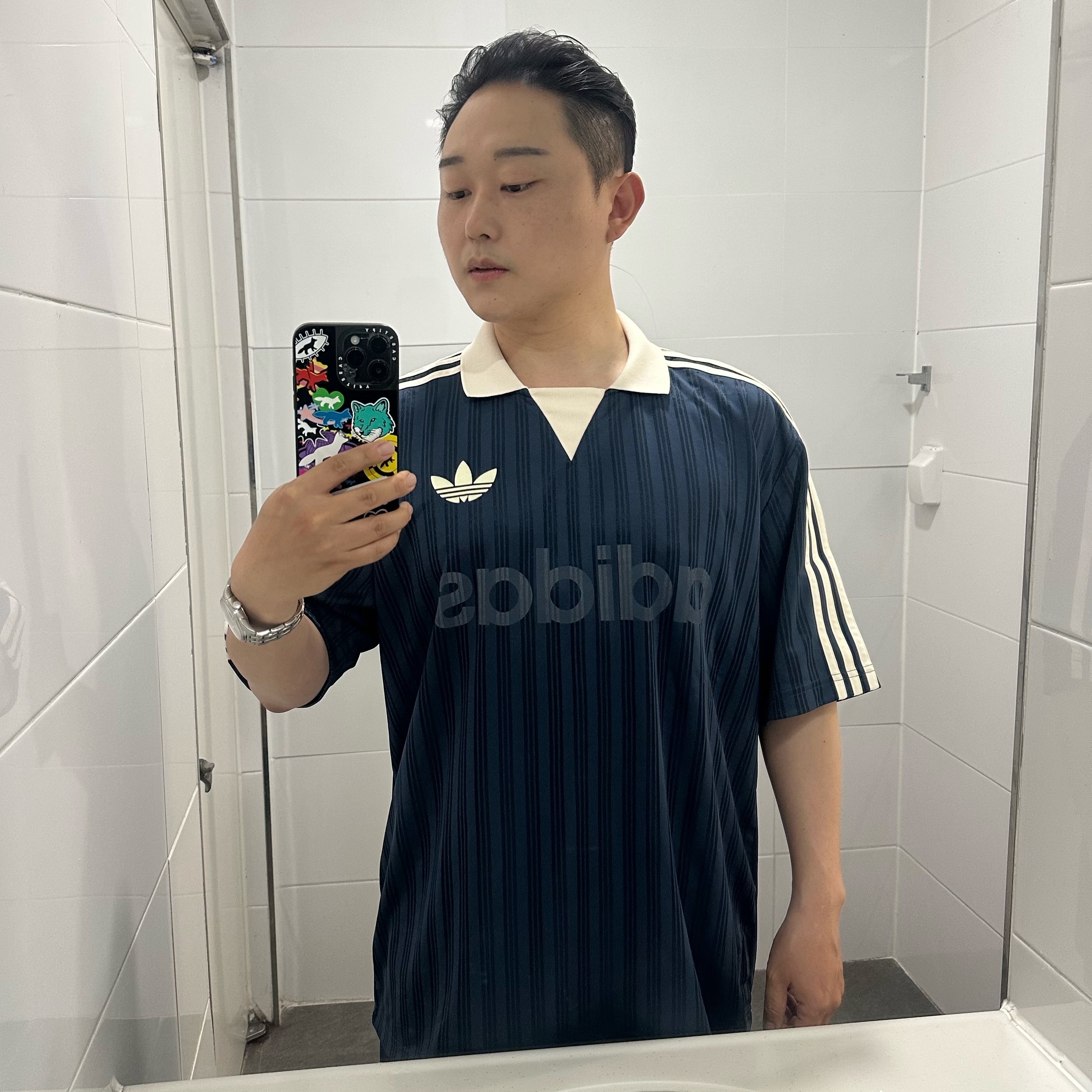 Adidas Originals Collared Goalie Top Crew Navy - KR Sizing 착용 스타일