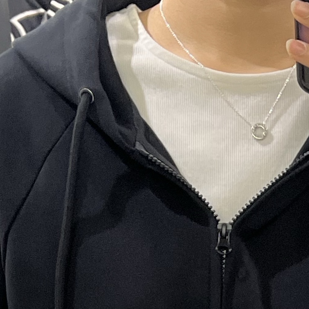 (W) Pandora Logo Pave Circle Collier Necklace Sterling Silver 착용 스타일