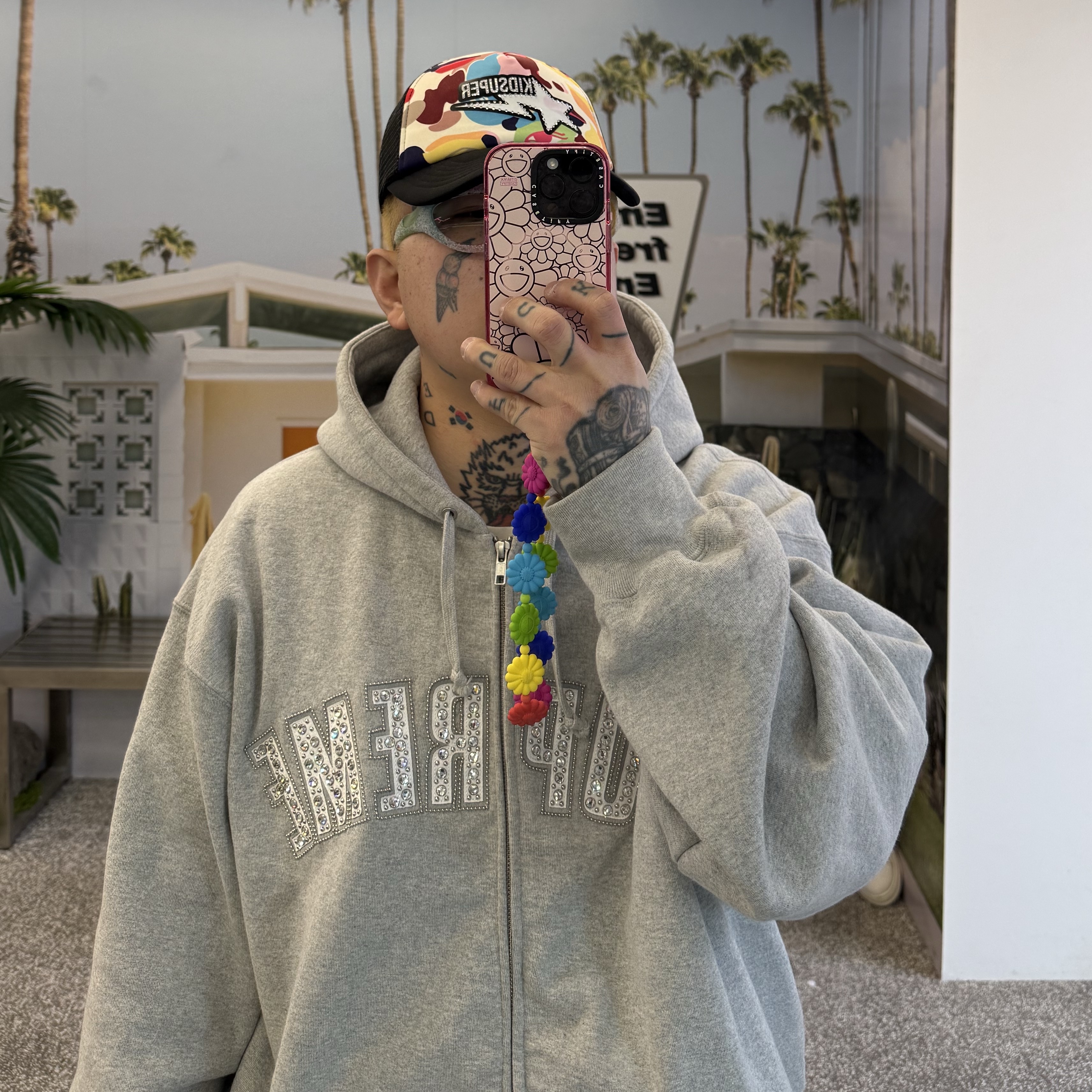 Jordan 1 x Virgil Abloh Archive Retro High Alaska White, Supreme x B.B. Simon Zip Up Hooded Sweatshirt Heather Grey - 25SS 착용 스타일 - 2