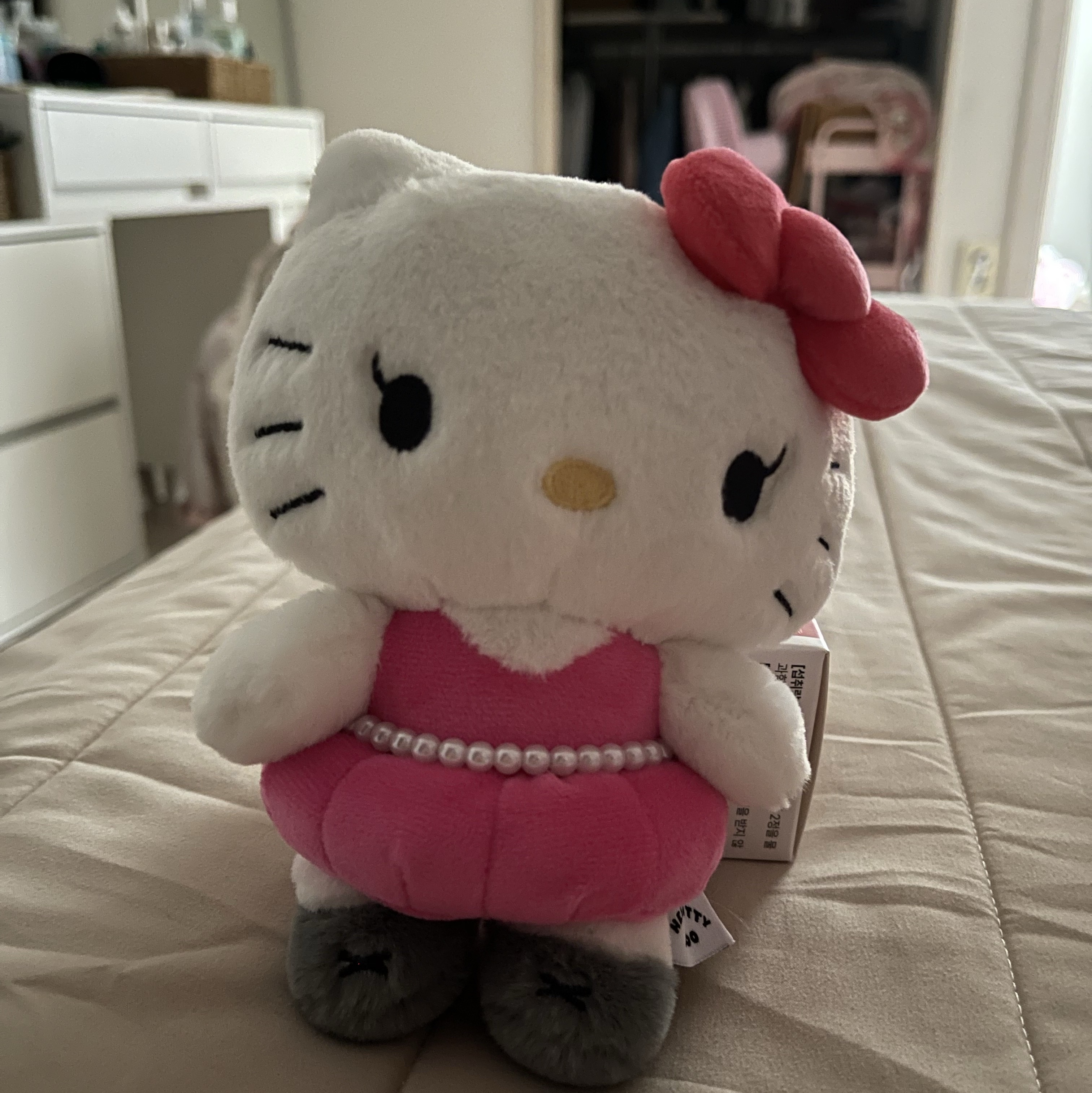 HELLO KITTY x JISOO Plush Keychain Red Pink (Opened Case) 착용 스타일