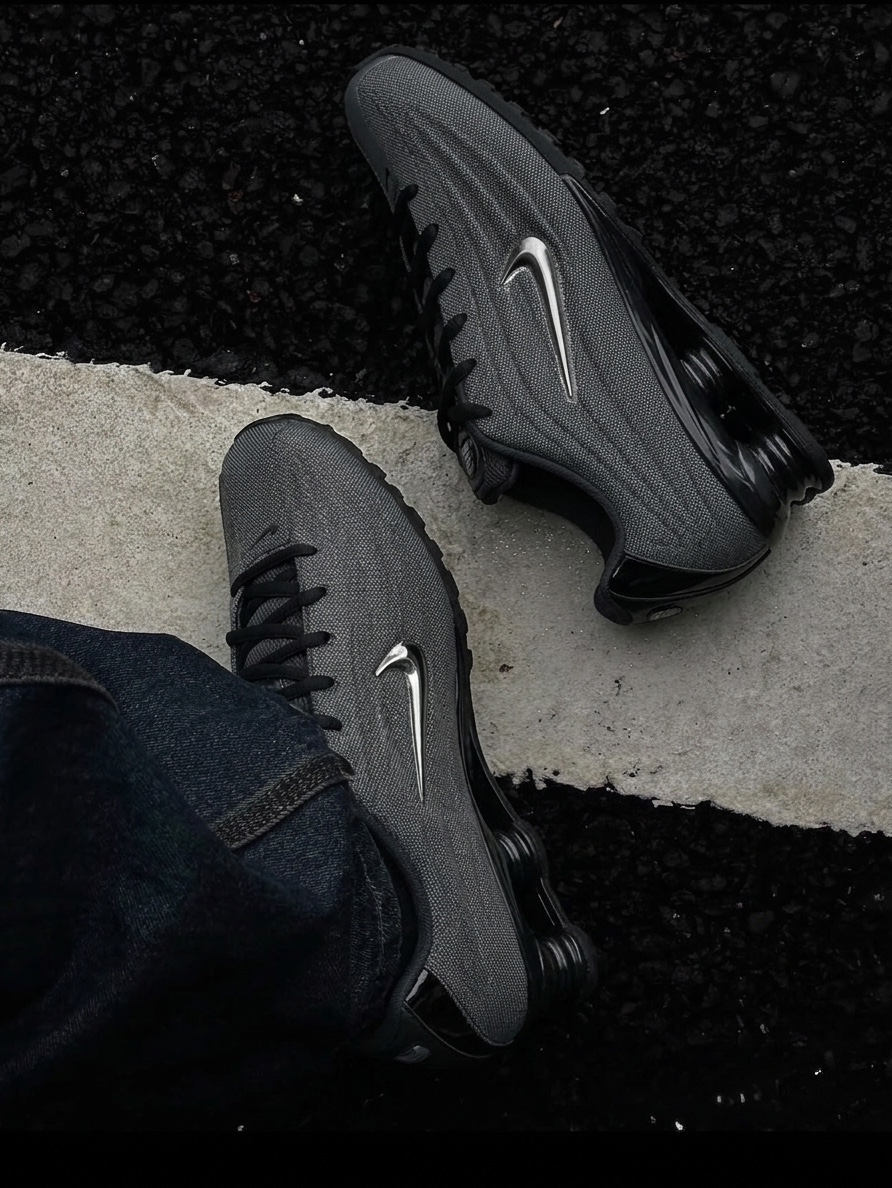 (W) Nike x Naked Shox Z Metallic Hematite Black 착용 스타일 - 3