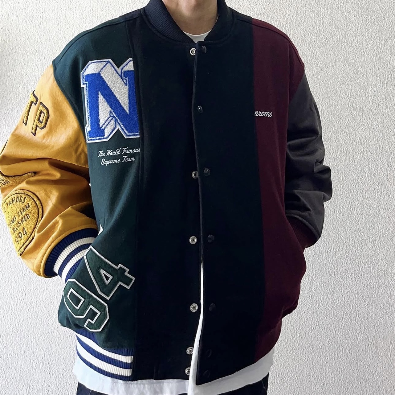 Supreme x MM6 Maison Margiela Split Varsity Jacket Multicolor - 24SS 착용 스타일 - 1