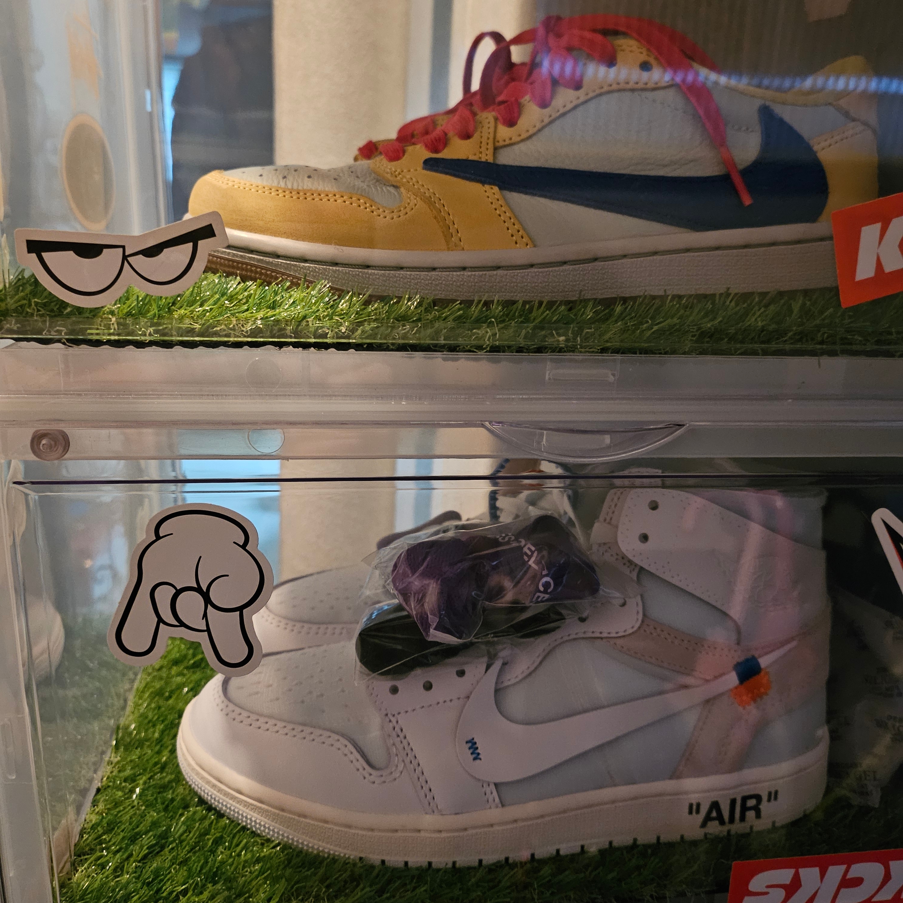 Jordan 1 x Virgil Abloh Archive Retro High Alaska White, Jordan 1 x Fragment x Union LA Black and Varsity Red 착용 스타일 - 3