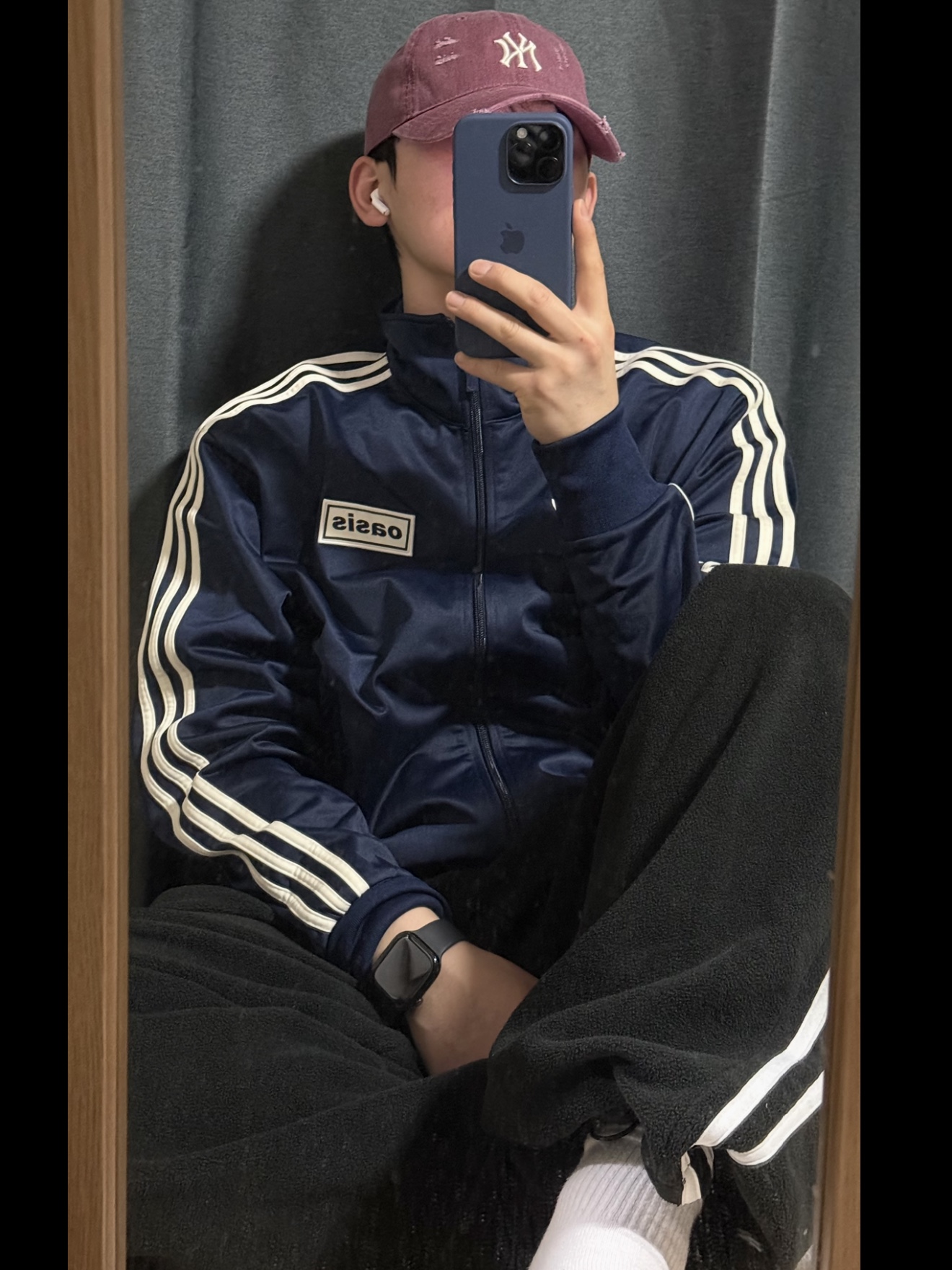 Adidas x Oasis Tour Firebird Track Top Night Indigo - US Sizing, Adidas x Oasis Tour Firebird Track Top Night Indigo - KR Sizing 착용 스타일