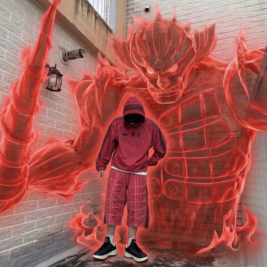 Adidas x Thug Club Sweat Hoodie Power Red - KR Sizing, Adidas x Thug Club Bermuda Shorts Power Red - KR Sizing 착용 스타일 - 3