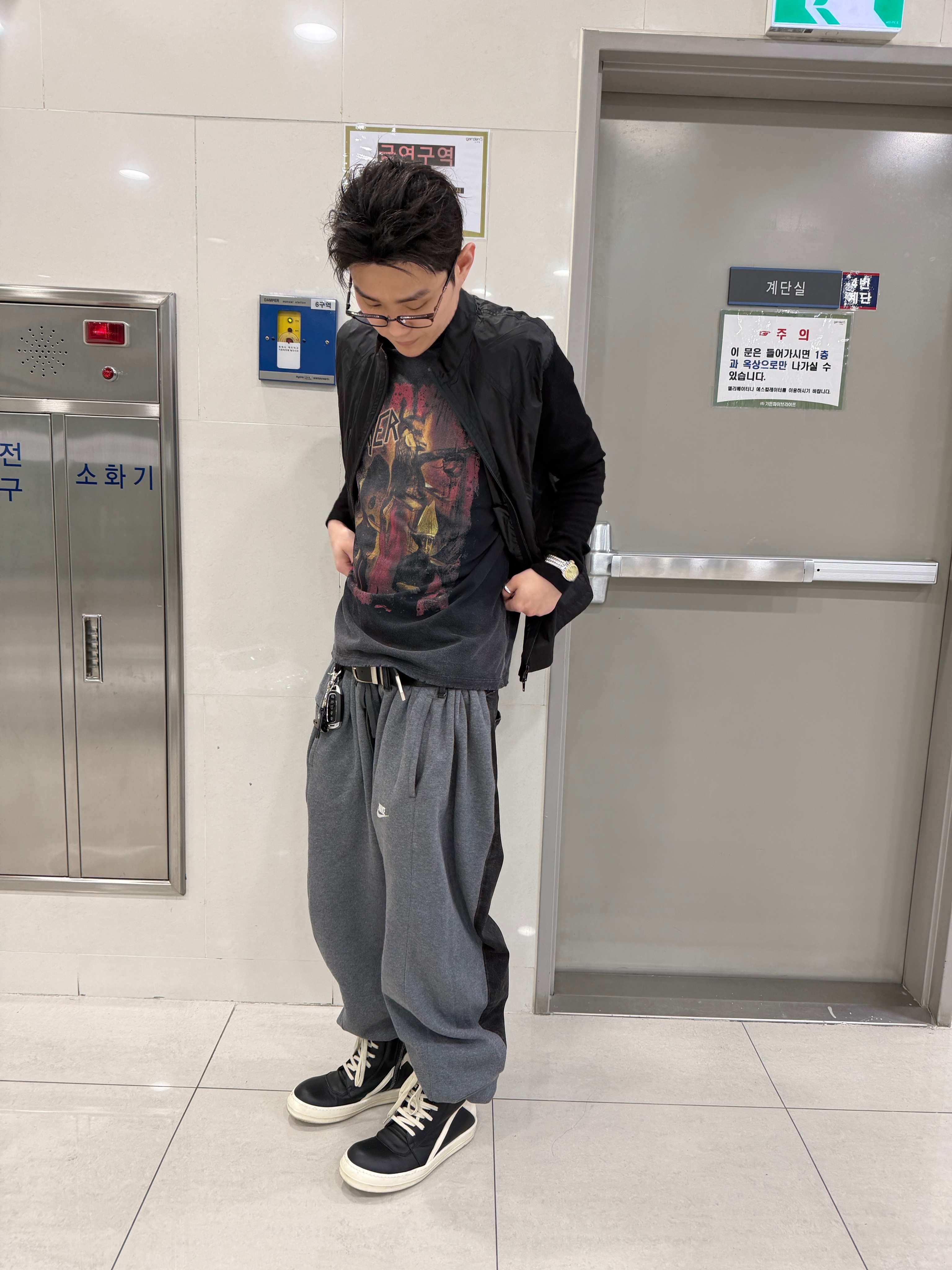 Undermycar Modular Rib Sleeve Jacket Black, Rick Owens Geobasket Sneakers Black Milk 착용 스타일 - 7