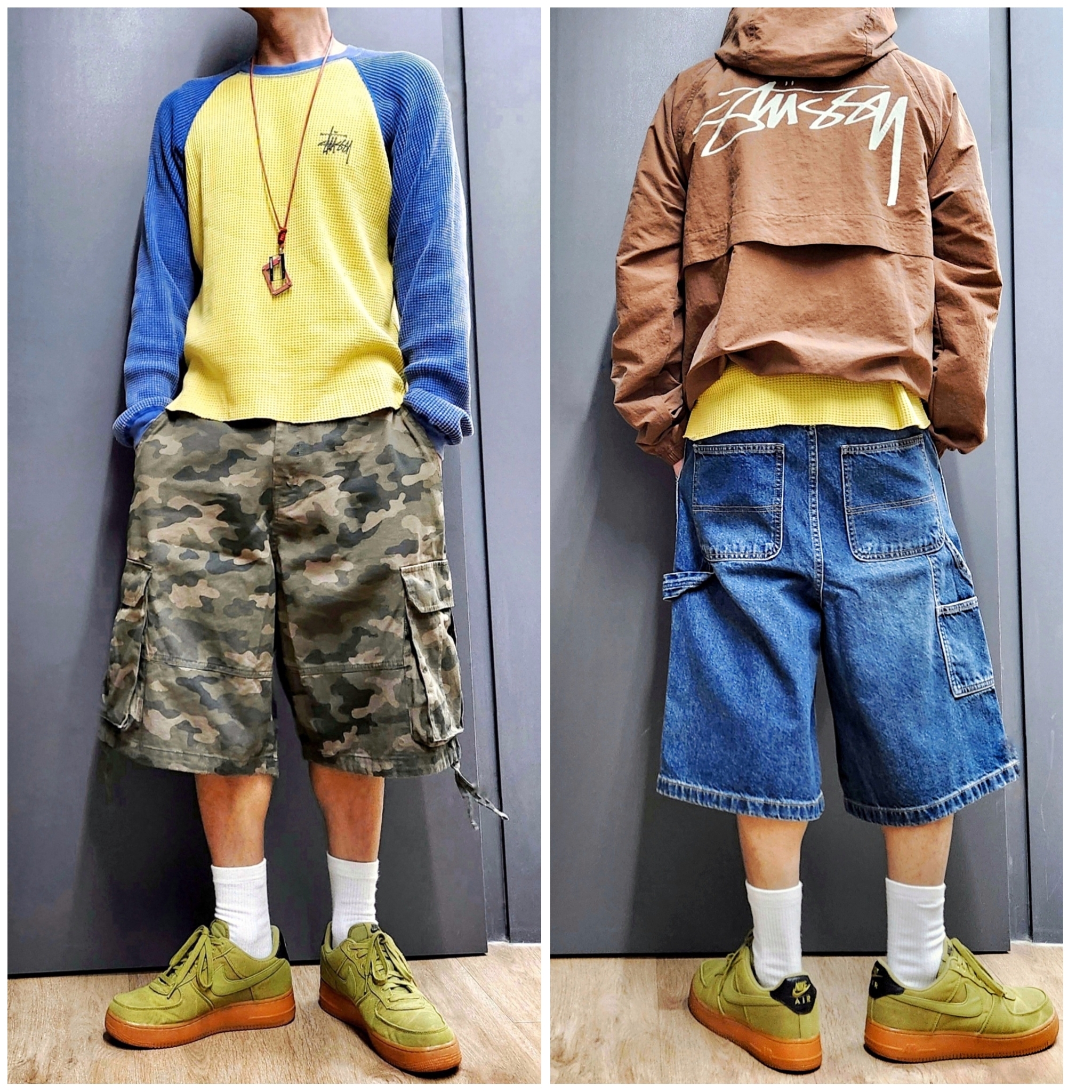 Stussy Basic Stussy Thermal 2 Tone LS T-Shirt Yellow, Nike Air Force 1 '07 Low Camper Green Gum 착용 스타일 - 1