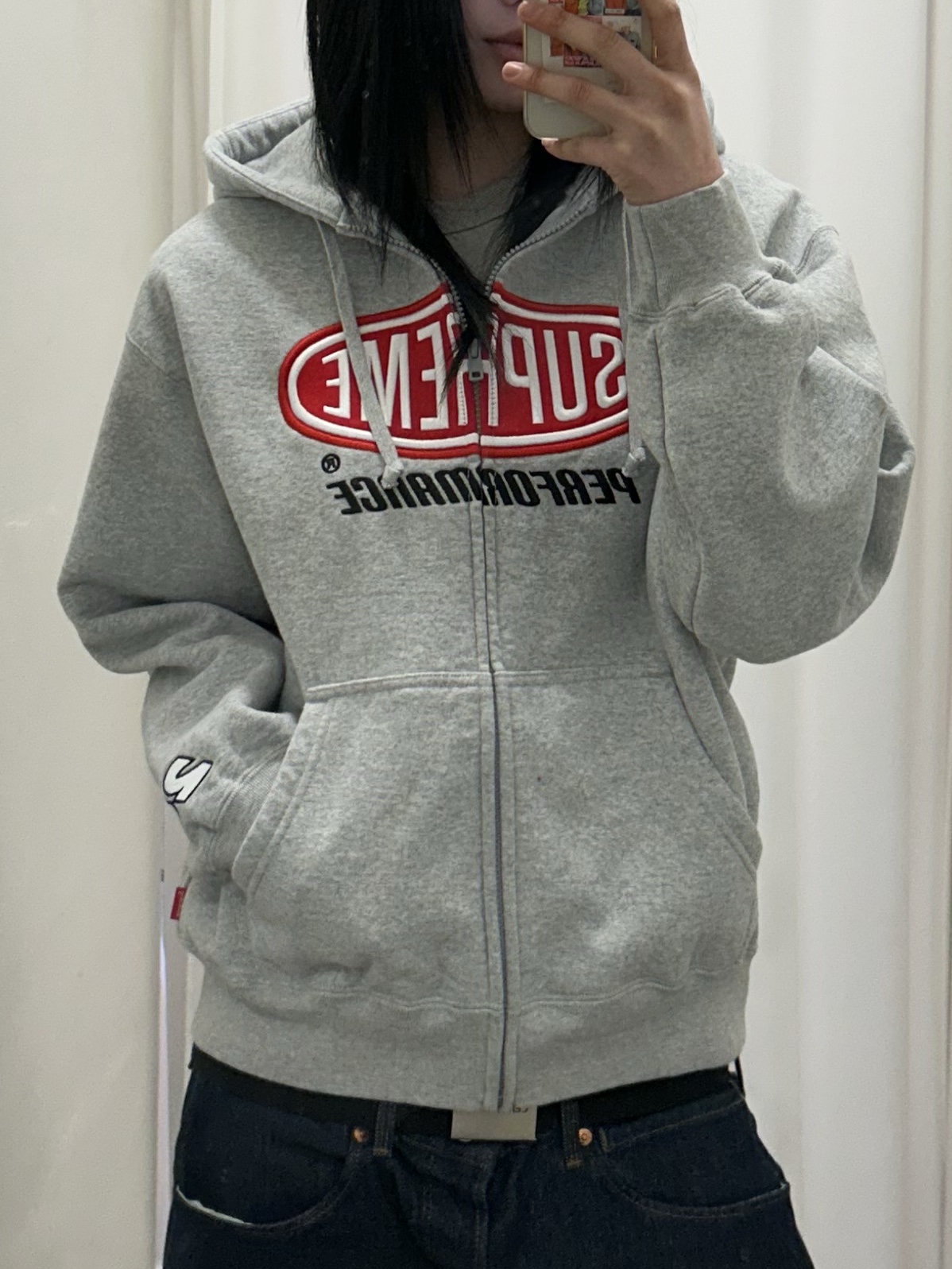 Supreme Performance Zip Up Hooded Sweatshirt Heather Grey - 26SS 착용 스타일 - 1