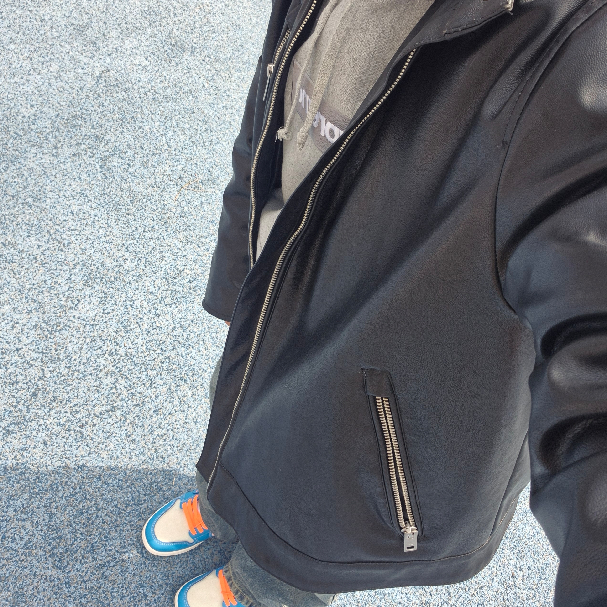 Jordan 1 x Off-White Retro High University Blue, Supreme Box Logo Hooded Sweatshirt Heather Grey - 25FW 착용 스타일 - 1