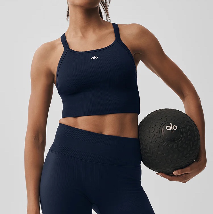 (W) Alo Yoga Seamless Ribbed Favorite Bra Tank Navy, Asics Hypersync Graphite Grey Black 착용 스타일 - 4