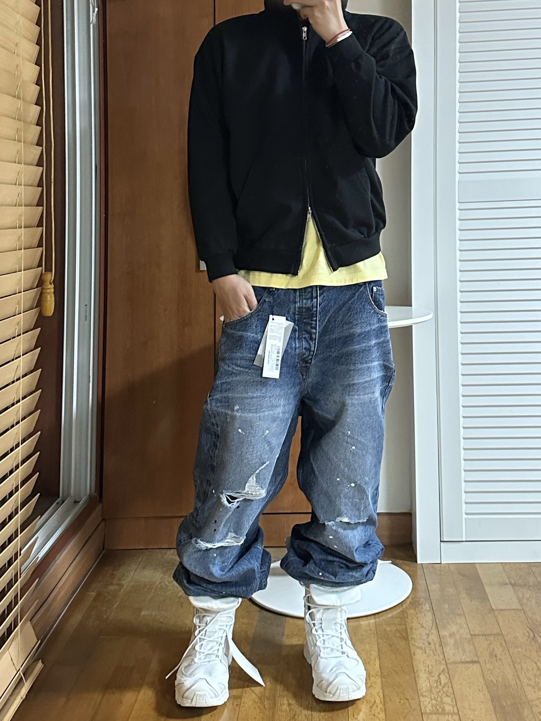 farfromwhat far vtg washed jean_blue, Salomon x Rier XA Jungle White 착용 스타일 - 1