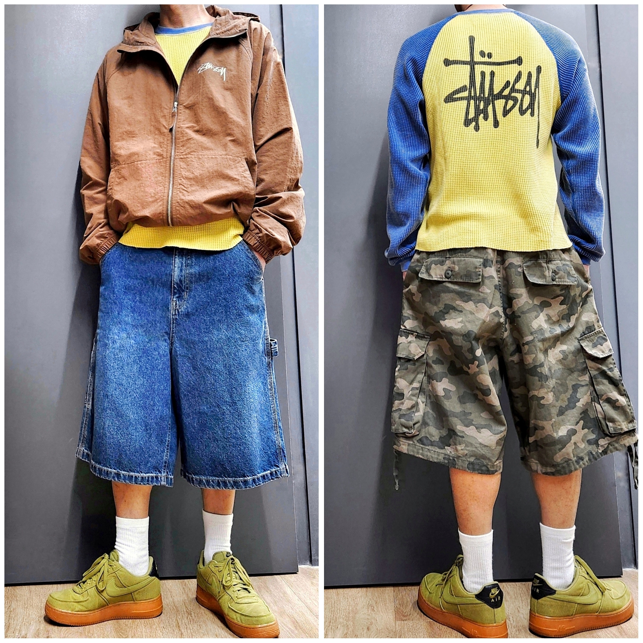 Stussy Basic Stussy Thermal 2 Tone LS T-Shirt Yellow, Nike Air Force 1 '07 Low Camper Green Gum 착용 스타일 - 3