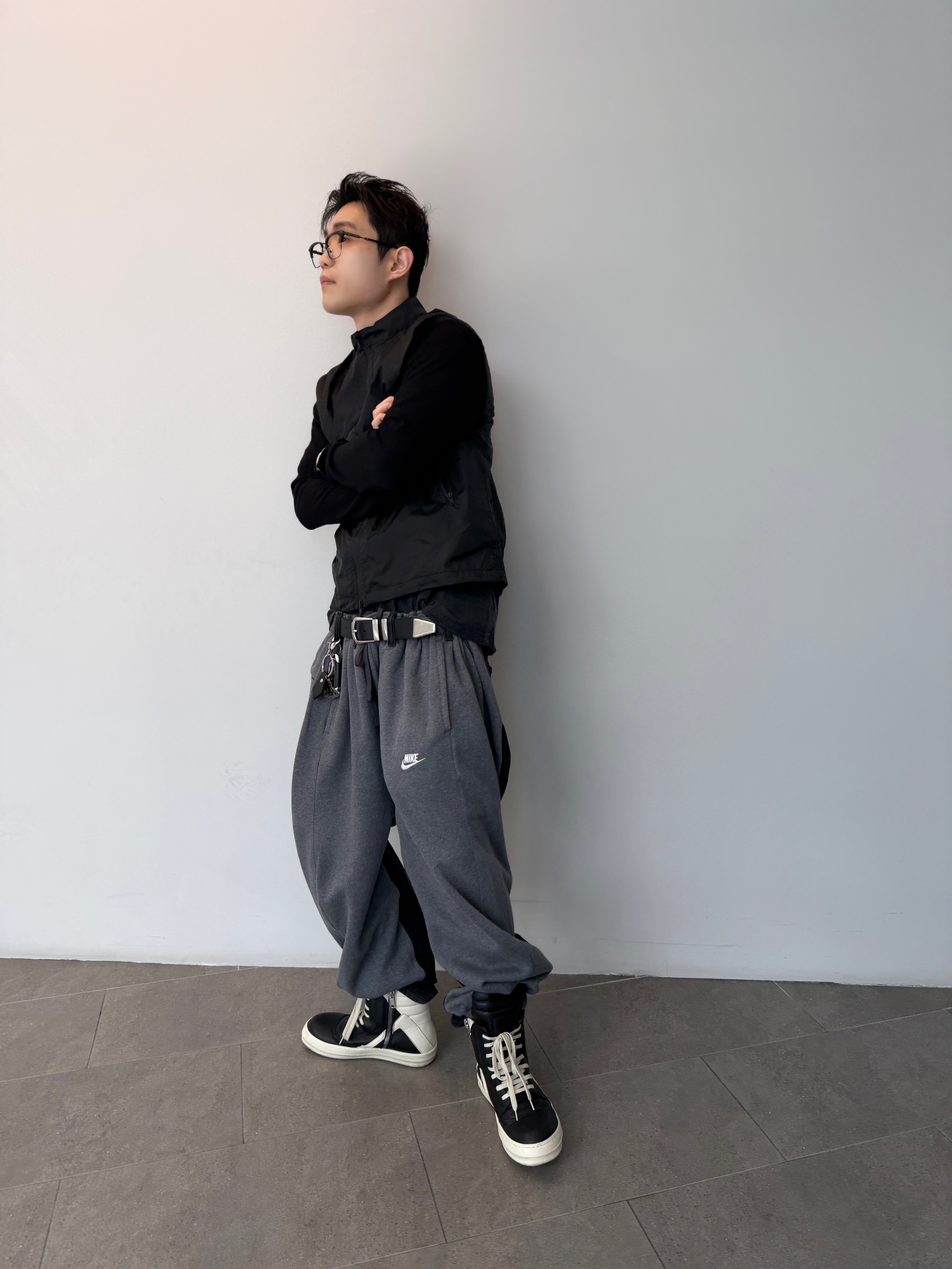 Undermycar Modular Rib Sleeve Jacket Black, Rick Owens Geobasket Sneakers Black Milk 착용 스타일 - 4