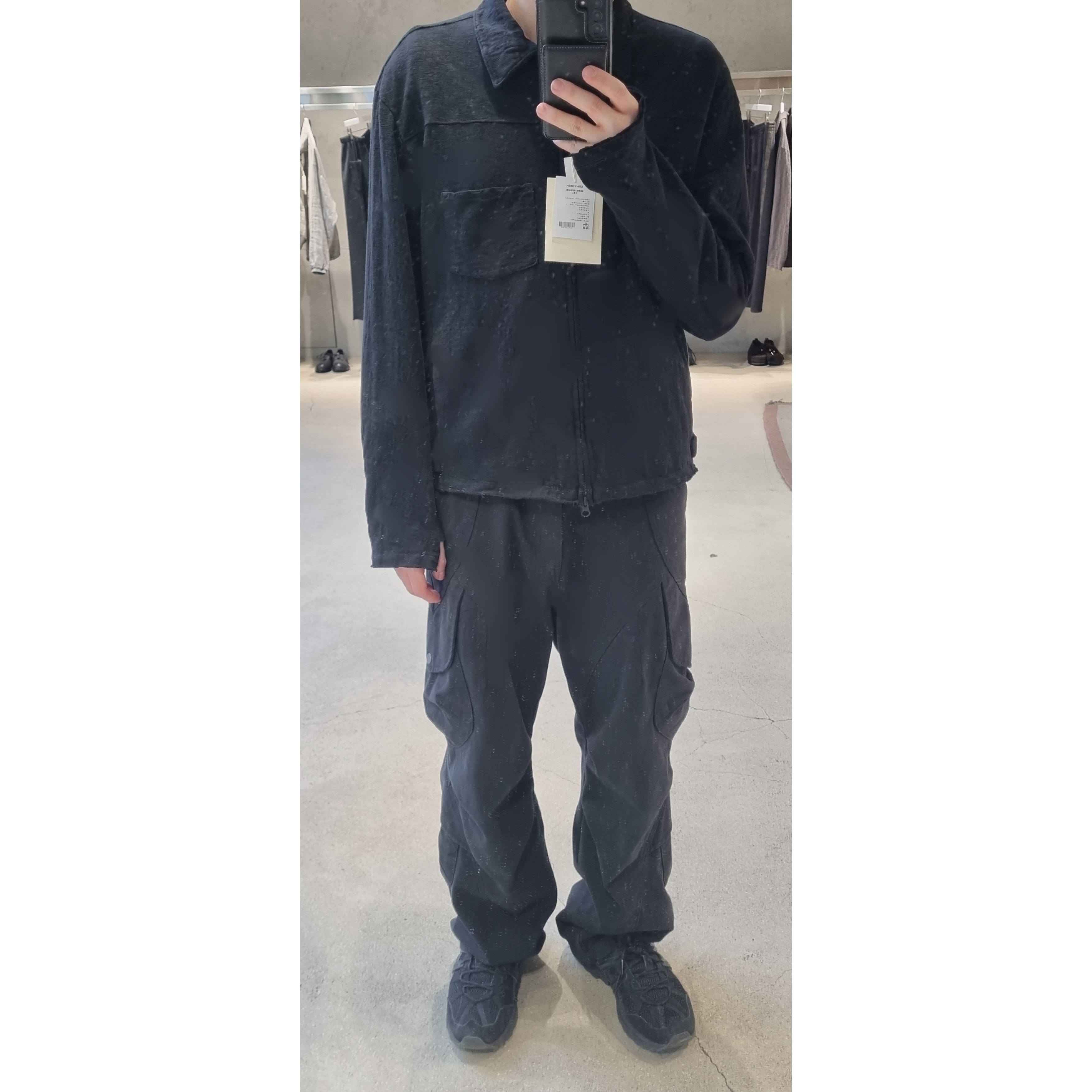 Asics Gel-Sonoma 15-50 Black, Polyteru Slub Zip Jacket Black 착용 스타일 - 1