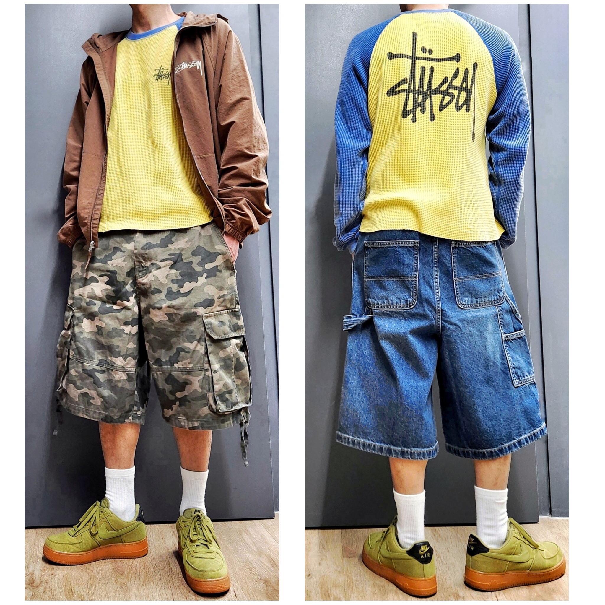 Stussy Basic Stussy Thermal 2 Tone LS T-Shirt Yellow, Nike Air Force 1 '07 Low Camper Green Gum 착용 스타일 - 2