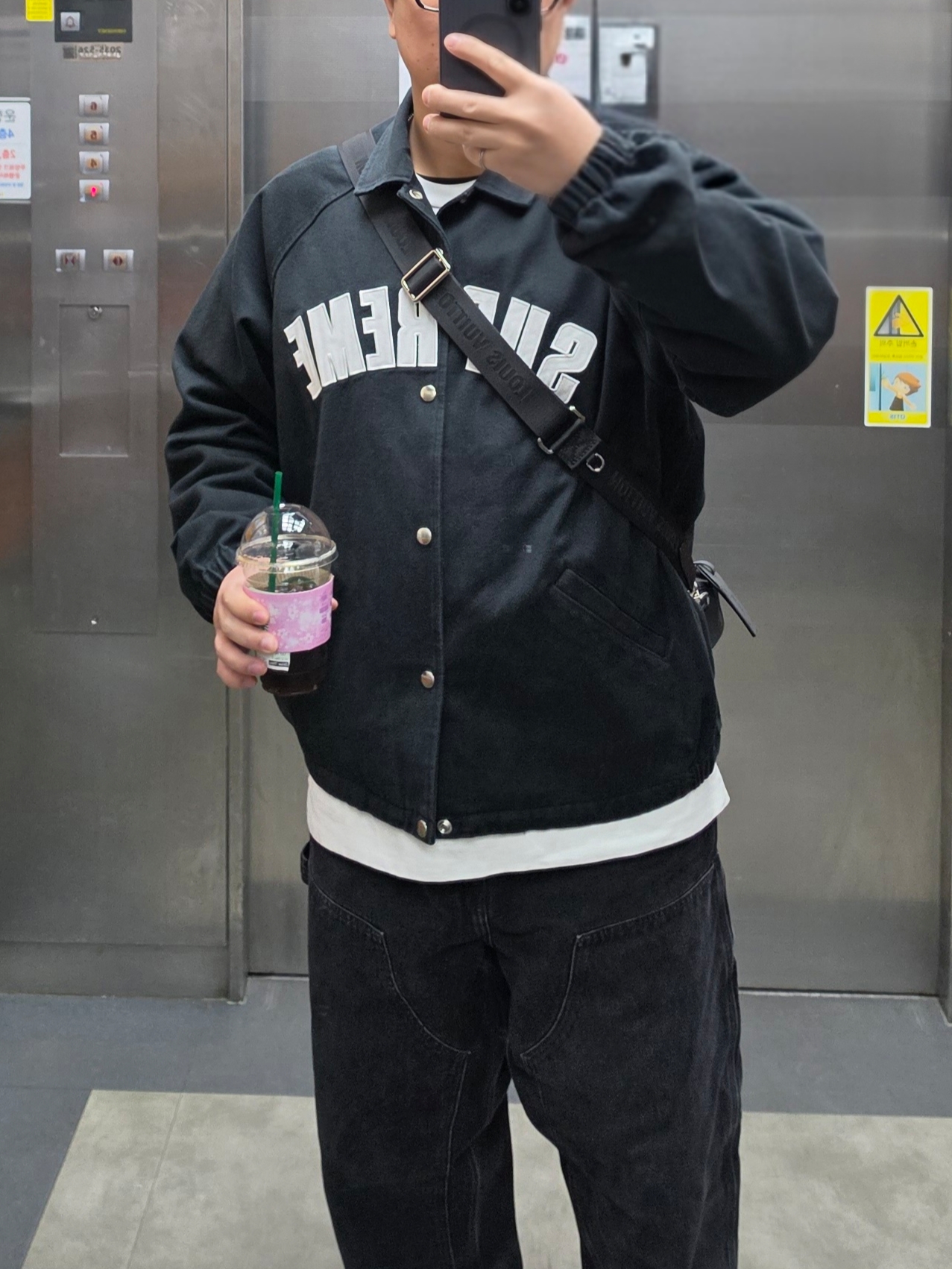 Supreme Arc Denim Coaches Jacket Black - 25SS 착용 스타일