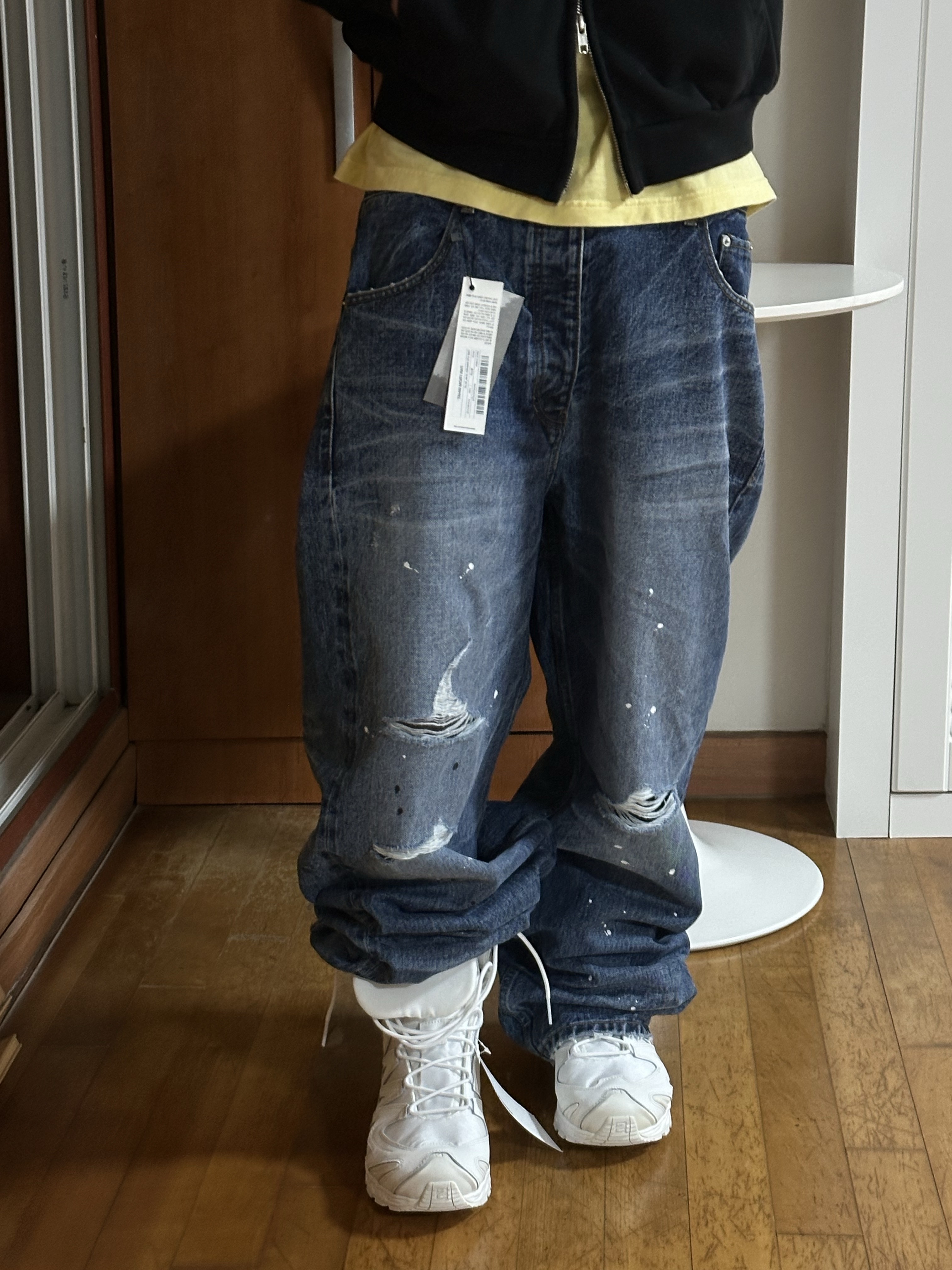 farfromwhat far vtg washed jean_blue, Salomon x Rier XA Jungle White 착용 스타일 - 2