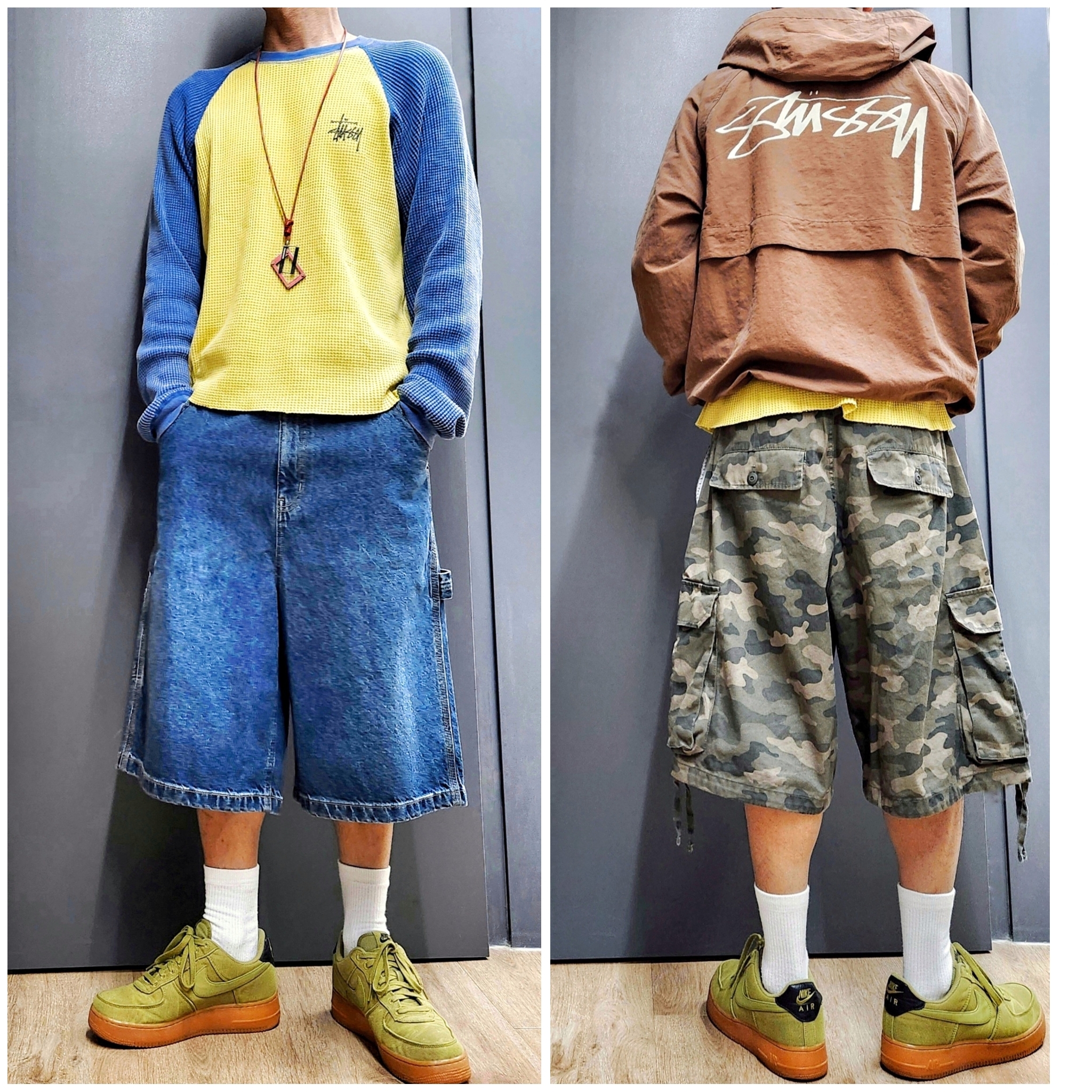 Stussy Basic Stussy Thermal 2 Tone LS T-Shirt Yellow, Nike Air Force 1 '07 Low Camper Green Gum 착용 스타일 - 4