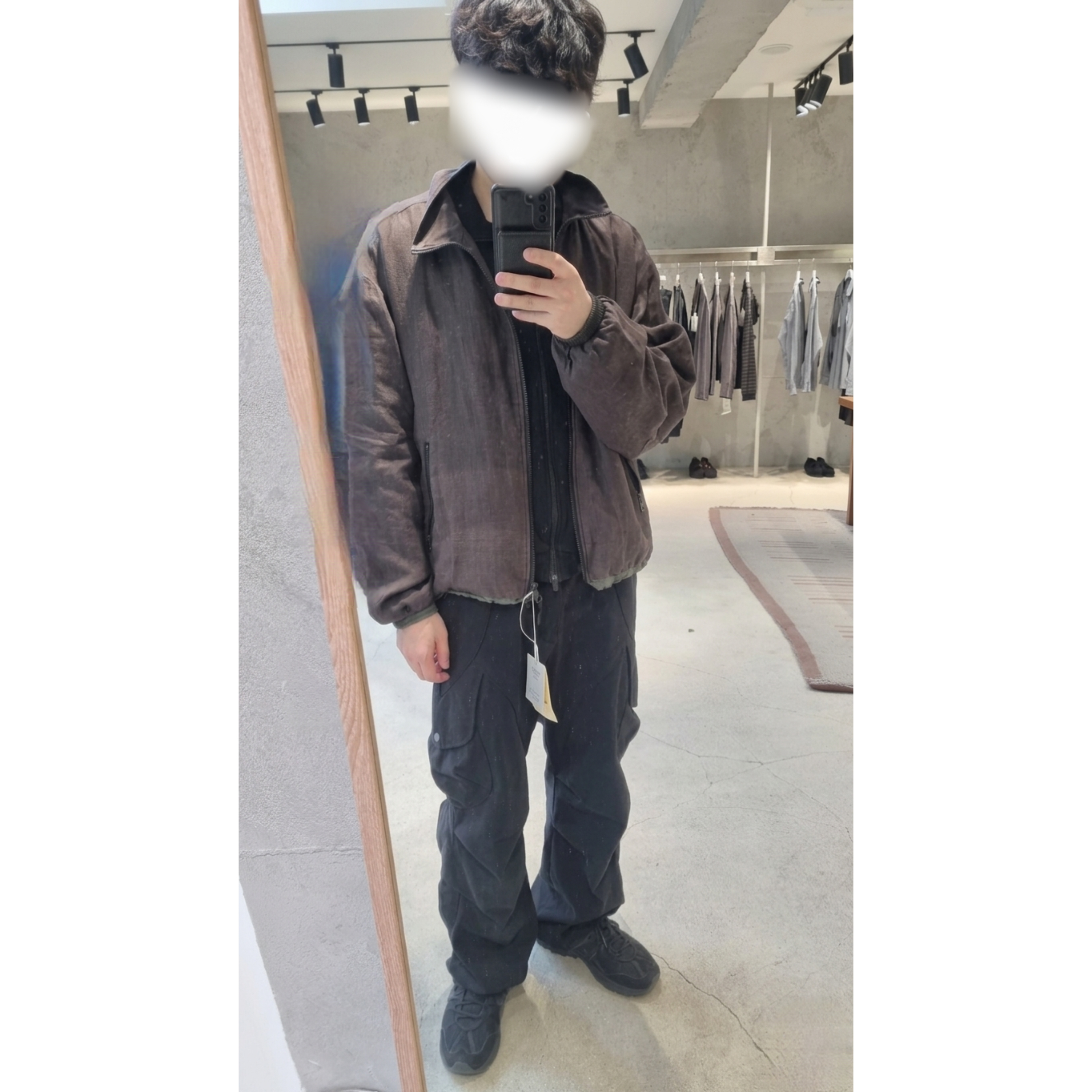 Asics Gel-Sonoma 15-50 Black, Polyteru A.F. Lami Parka Brown Charcoal 착용 스타일 - 1