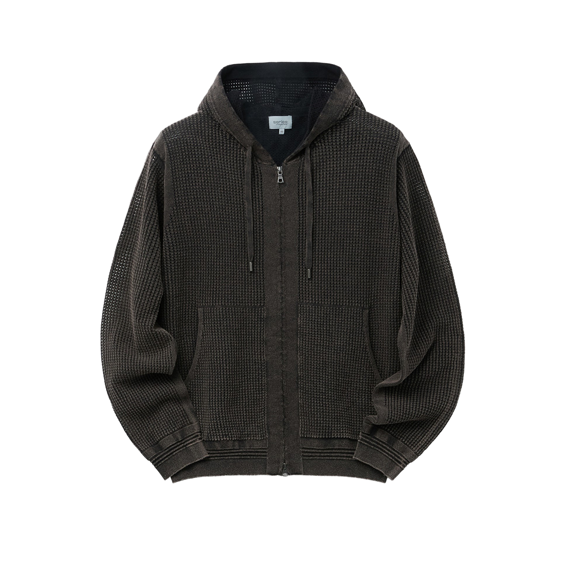 시리즈 가먼트 다잉 크로쉐 후디 가디건 다크차콜(SERIES Garment Dyed Crochet Hoodie Cardigan Charcoal Dark)