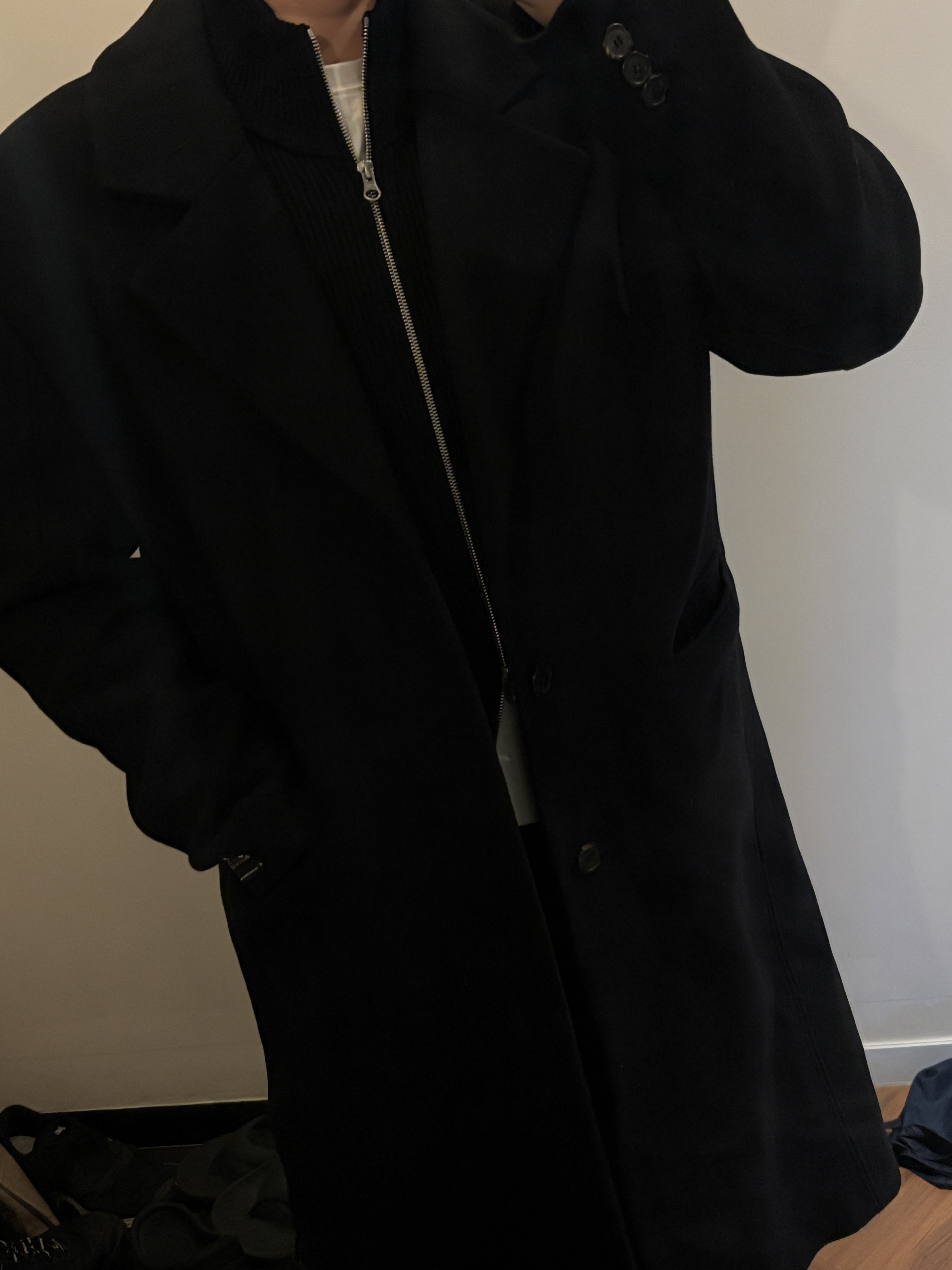 Stone Island 526D8 Ribbed Soft Cotton Cardigan Knit Black - 24SS, Zara x Ader Error Wide Pants Black 착용 스타일 - 4