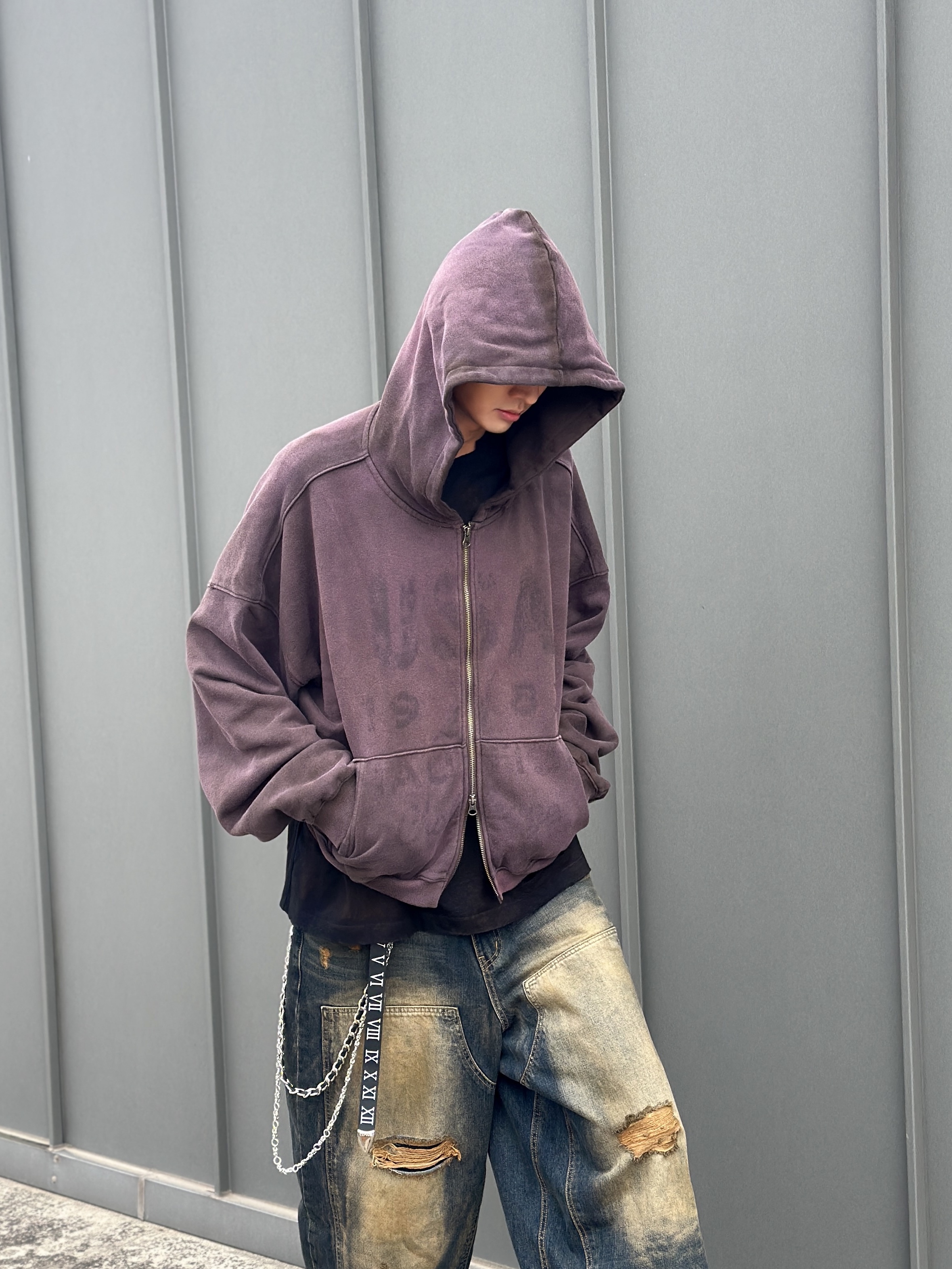 Undermycar x Nautica Damaged Hood Zip Up Brown - 25SS 착용 스타일 - 2