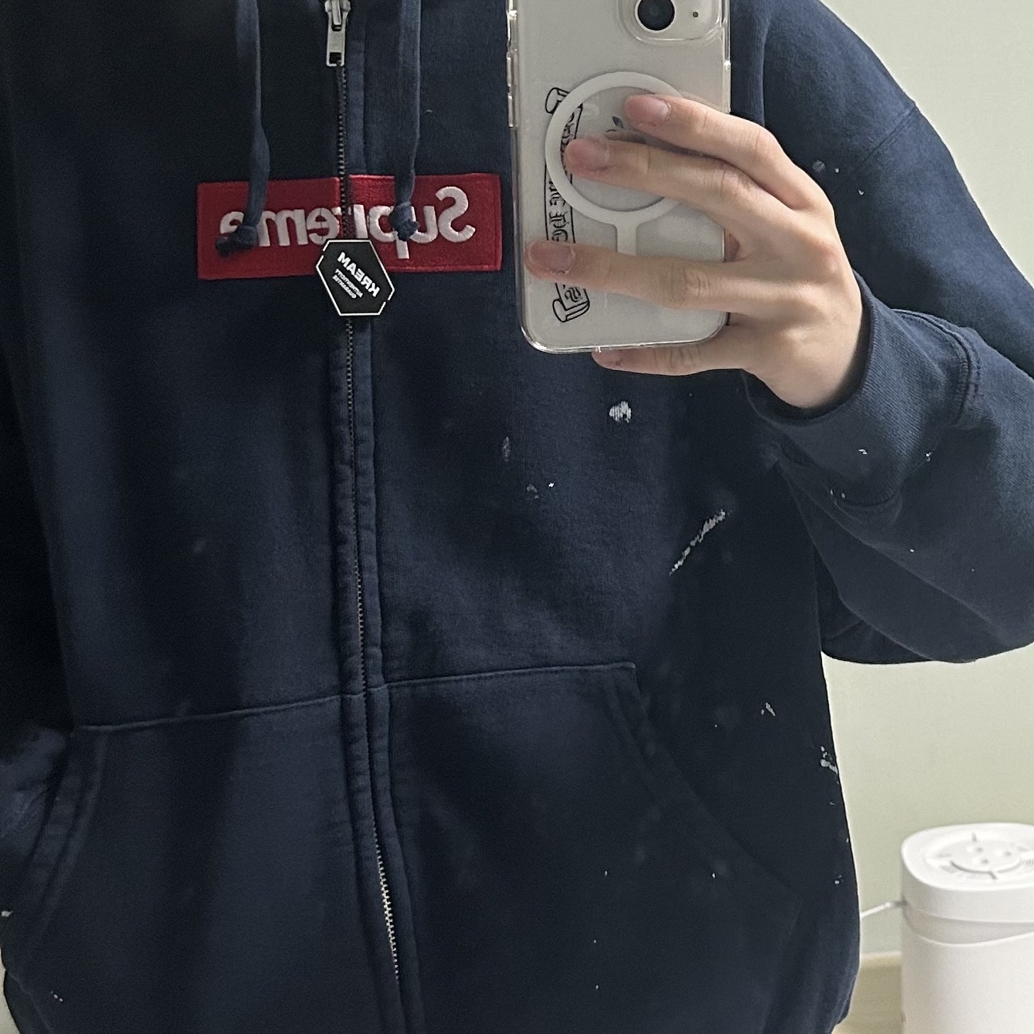 Supreme x MM6 Maison Margiela Box Logo Zip Up Hooded Sweatshirt Navy - 26SS 착용 스타일