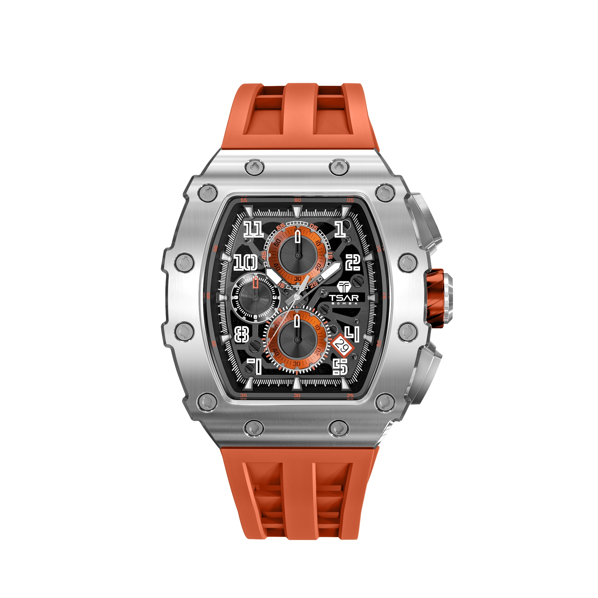 Tsar Bomba Elemental Chronograph Calendar Quartz  TB8204Q-11 Silver/Orange 착용 스타일 - 1