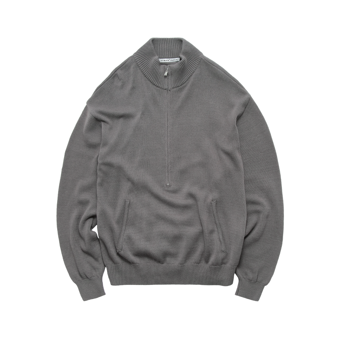 HM6PKN5081A4 Polyteru Human Index Human Loosed Half Zip Knit Gray