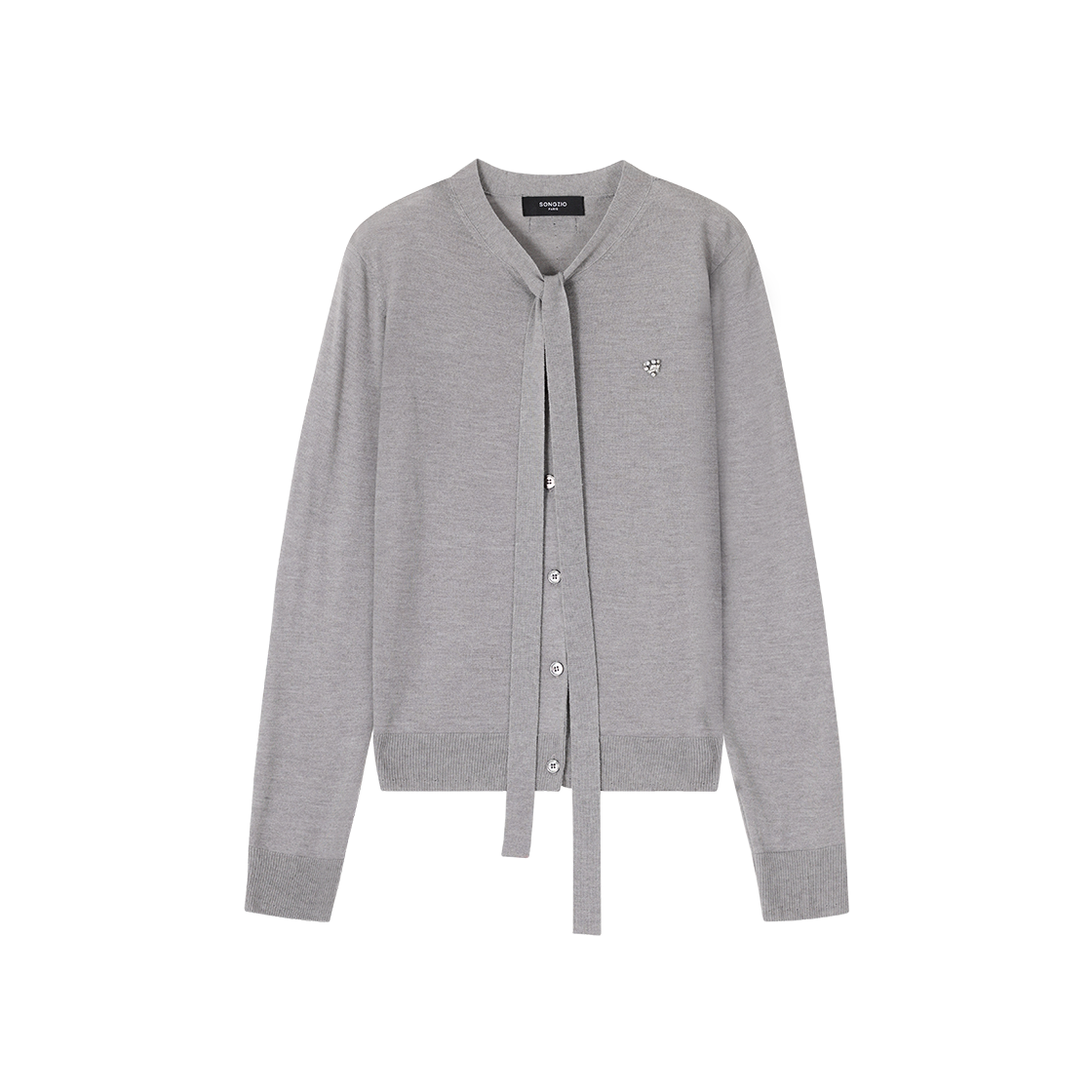 WI2KT203MG (W) SONGZIO Heart Stone Applique Cardigan Melange Grey