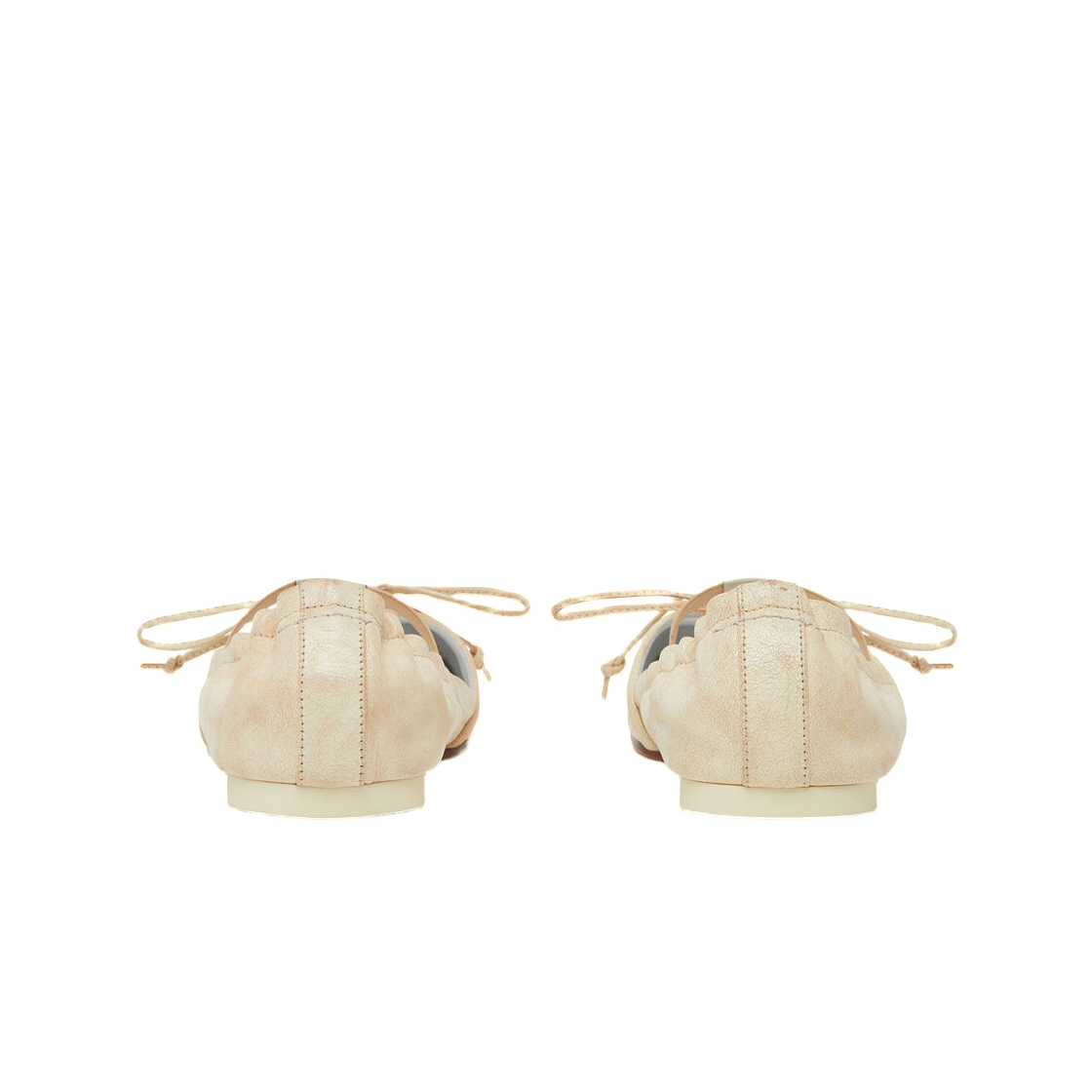 (W) MM6 메종 마르지엘라 스퀘어 토 레더 발레리나 슈즈 베이지((W) MM6 Maison Margiela Square-Toe Leather Ballerina Shoes Beige) - 3