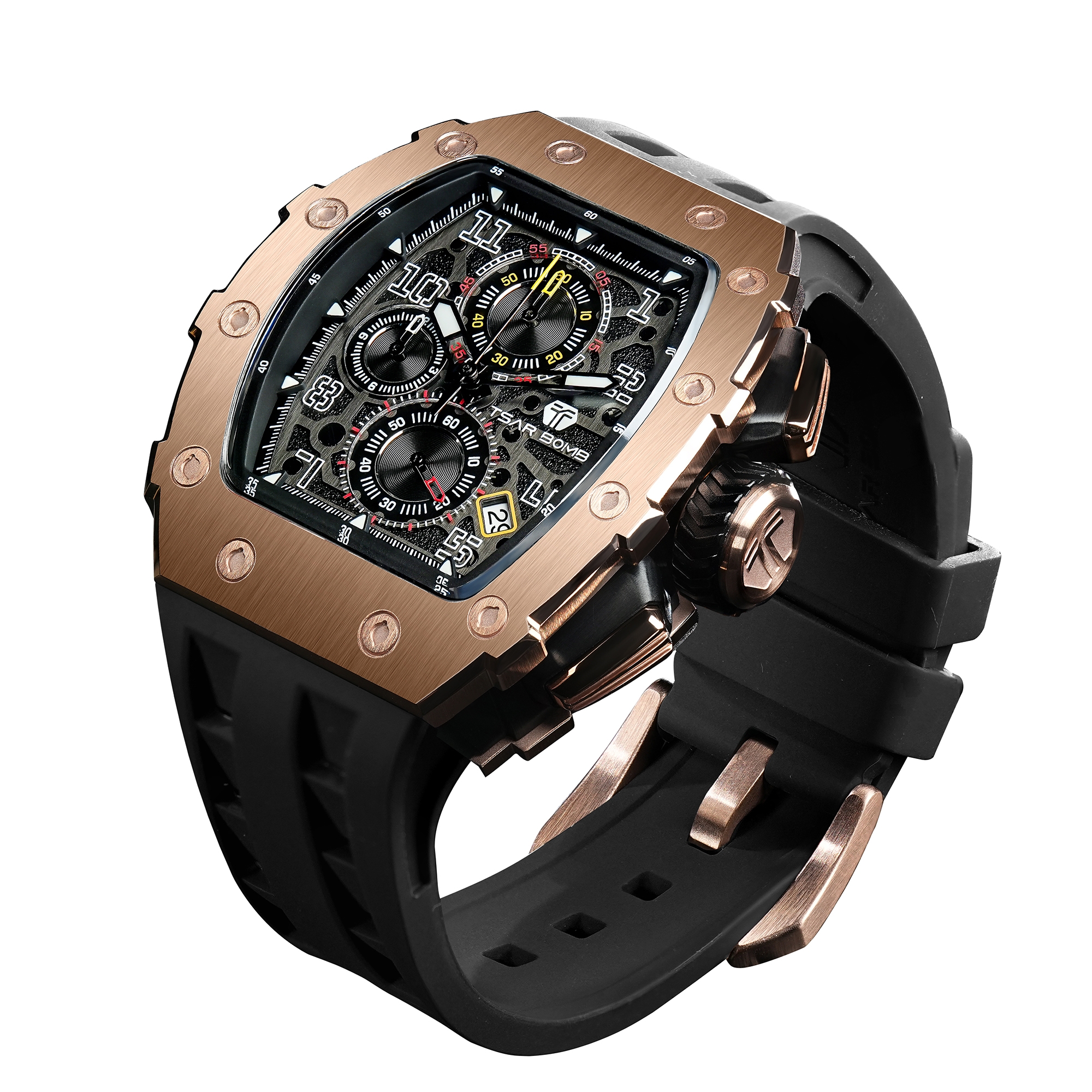 Tsar Bomba Elemental Chronograph Calendar Quartz TB8204Q-35 Golden Black 착용 스타일 - 3