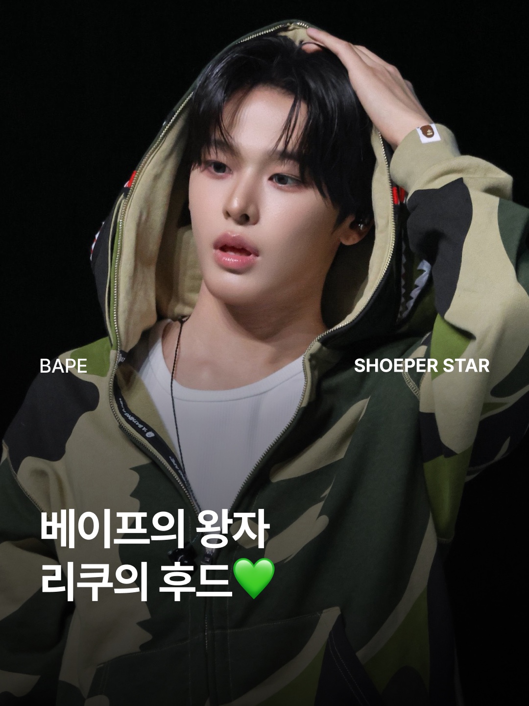 BAPE Mega ABC Camo Double Shark Relaxed Fit Full Zip Hoodie Green 착용 스타일 - 1