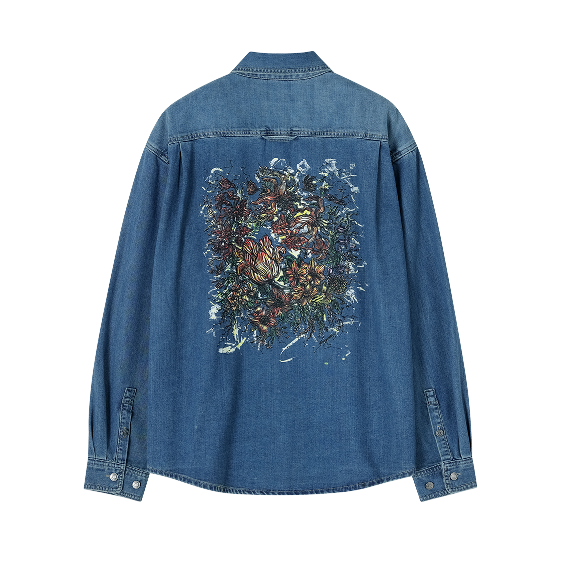송지오 옴므 플로럴 엠브로이드 플루이드 데님 셔츠 블루(SONGZIO HOMME Floral Embroidered Fluid Denim Shirt Blue) - 2