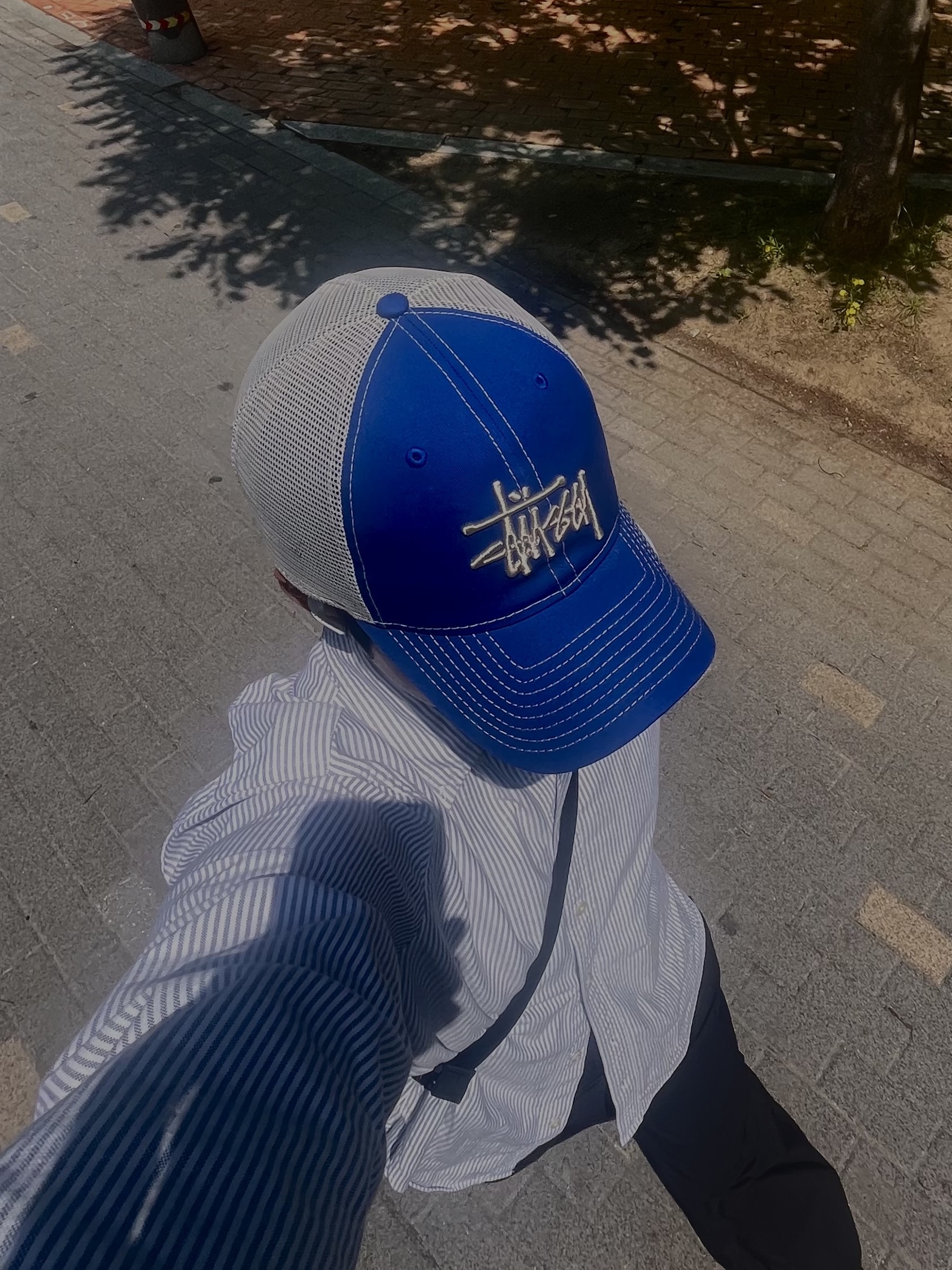 Stussy New Era 9twenty Basic Trucker Bright Royal 착용 스타일 - 2