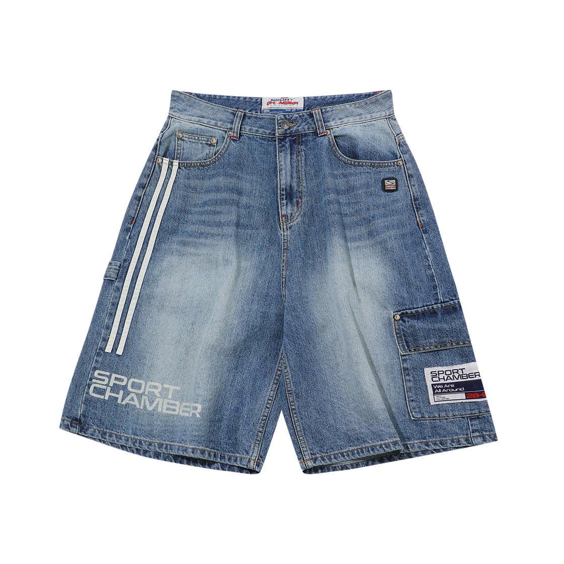 스포츠챔버 트랙 데님 버뮤다 쇼츠 블루(SPORT CHAMBER Track Denim Bermuda Shorts Blue)