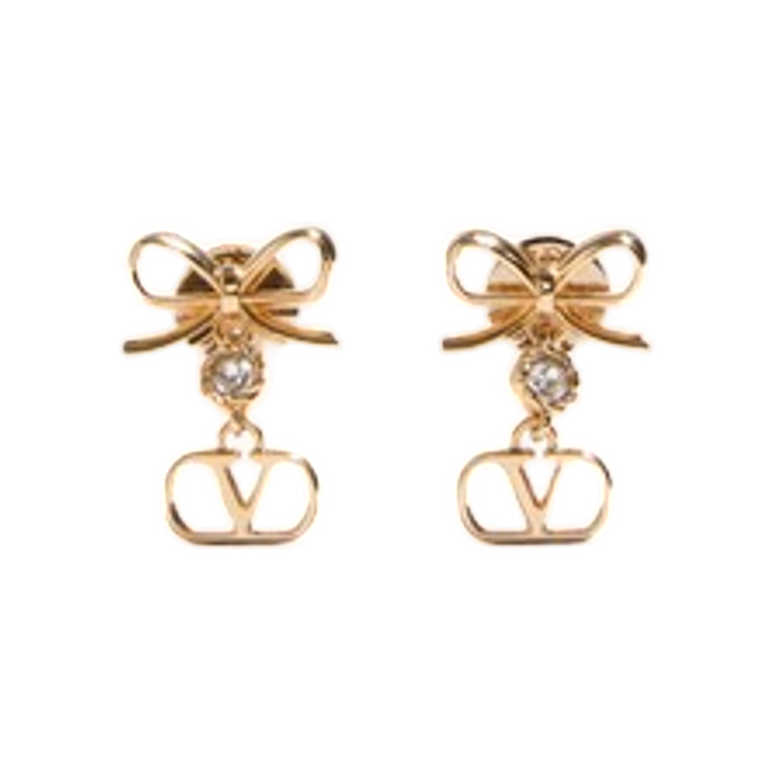 (W) 발렌티노 브이로고 시그니쳐 이어링 메탈 앤 스와로브스키 크리스탈 골드 크리스탈((W) Valentino Vlogo Signature Earrings in Metal and Swarovski Crystals Gold Crystal) - 1